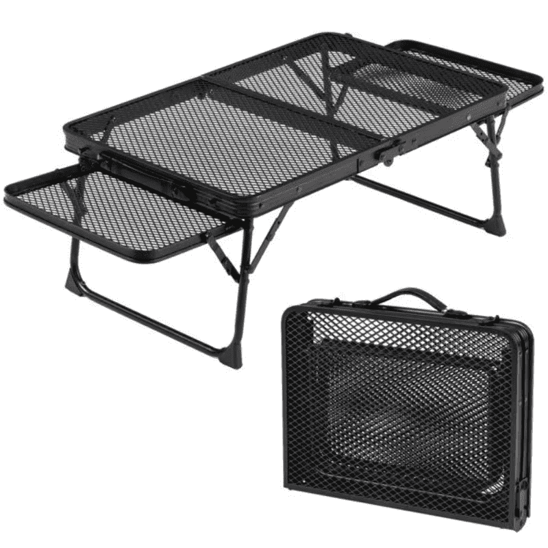 SROEDTY 40 Inch Folding Metal BBQ Grill Table, Adjustable Height Outdoor Cooking Table with 2 Side Tables, Lightweight Portable Design for Camping, Picnic and Backyard Barbecue