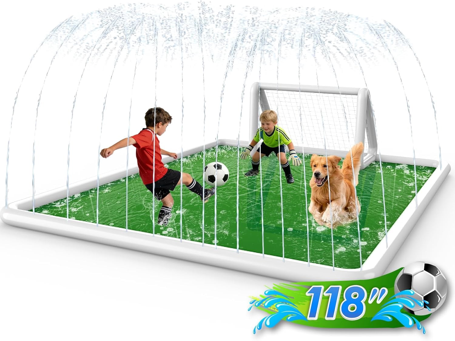 Splash Pad, 155- 110.24 Size Extra Large Sprinkler Play Mat for Dogs & Kids, Thicker Wading Pool Summer Outdoor Water Toys, Fun Backyard Fountain Play Pad for 3 Age+ Girls Boys Children & Pets