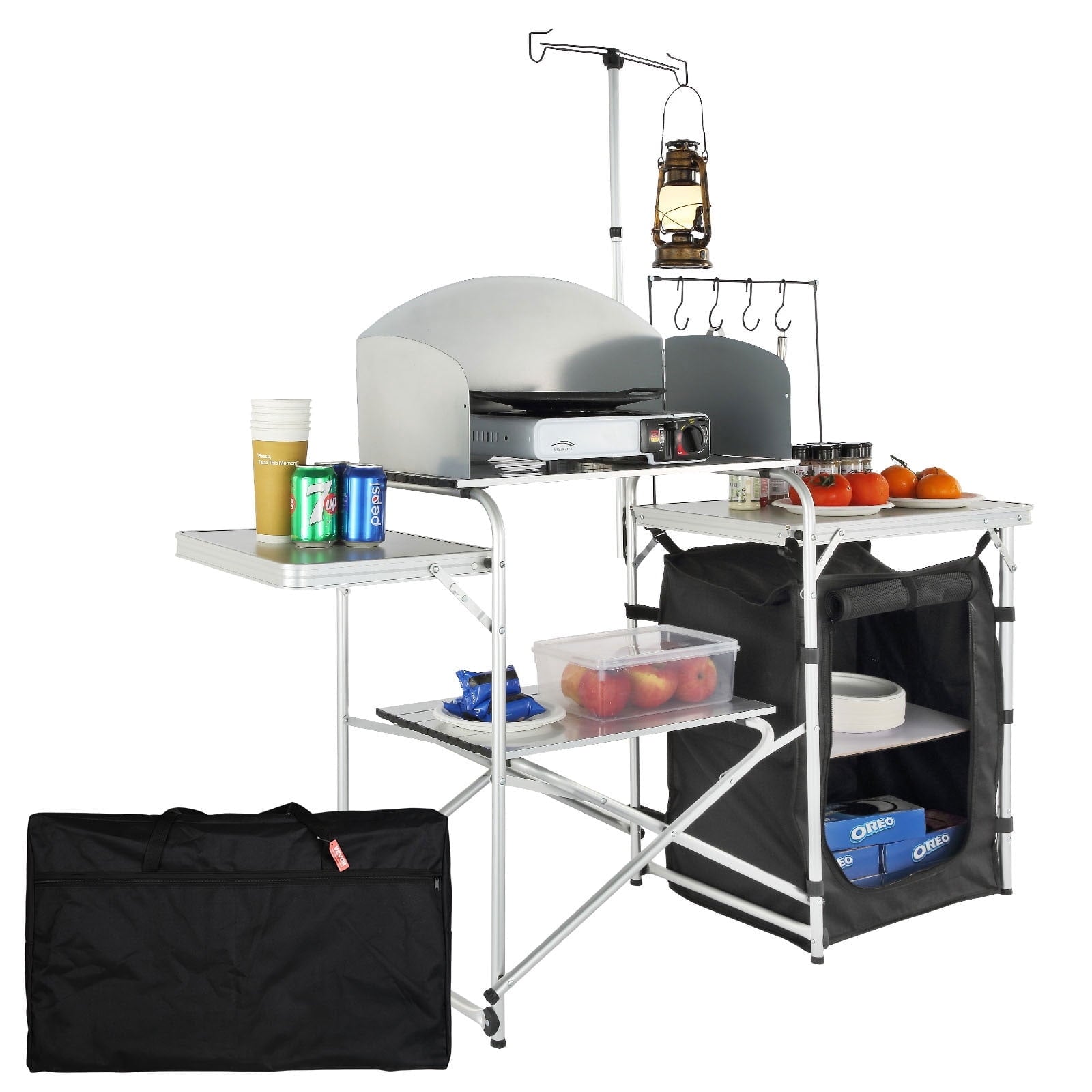 VEVOR Camping Kitchen Table, Quick set-up Folding Camping Table with A Carrying Bag, 3 Adjustable Heights, MDF Camping Table, Ideal for Outdoor Picnics, BBQs, Camping, RV Traveling