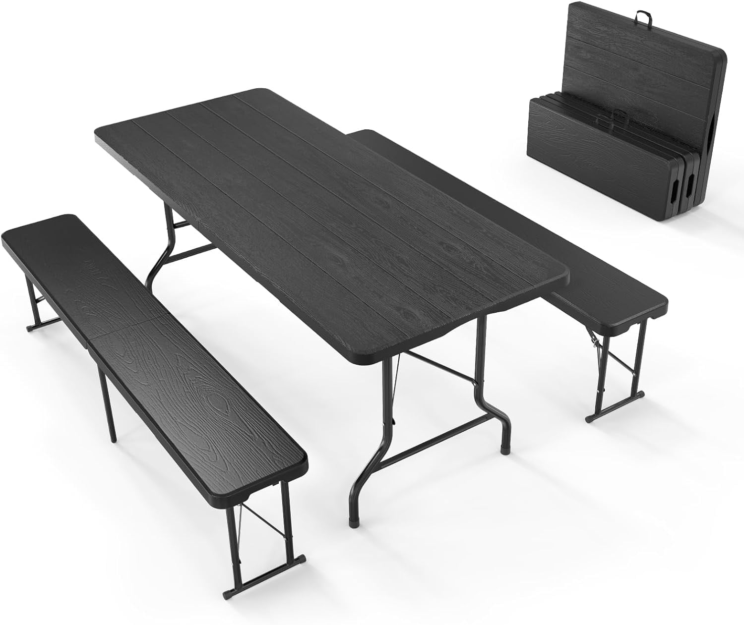 VINGLI Folding Camping Table with Chairs, Brown