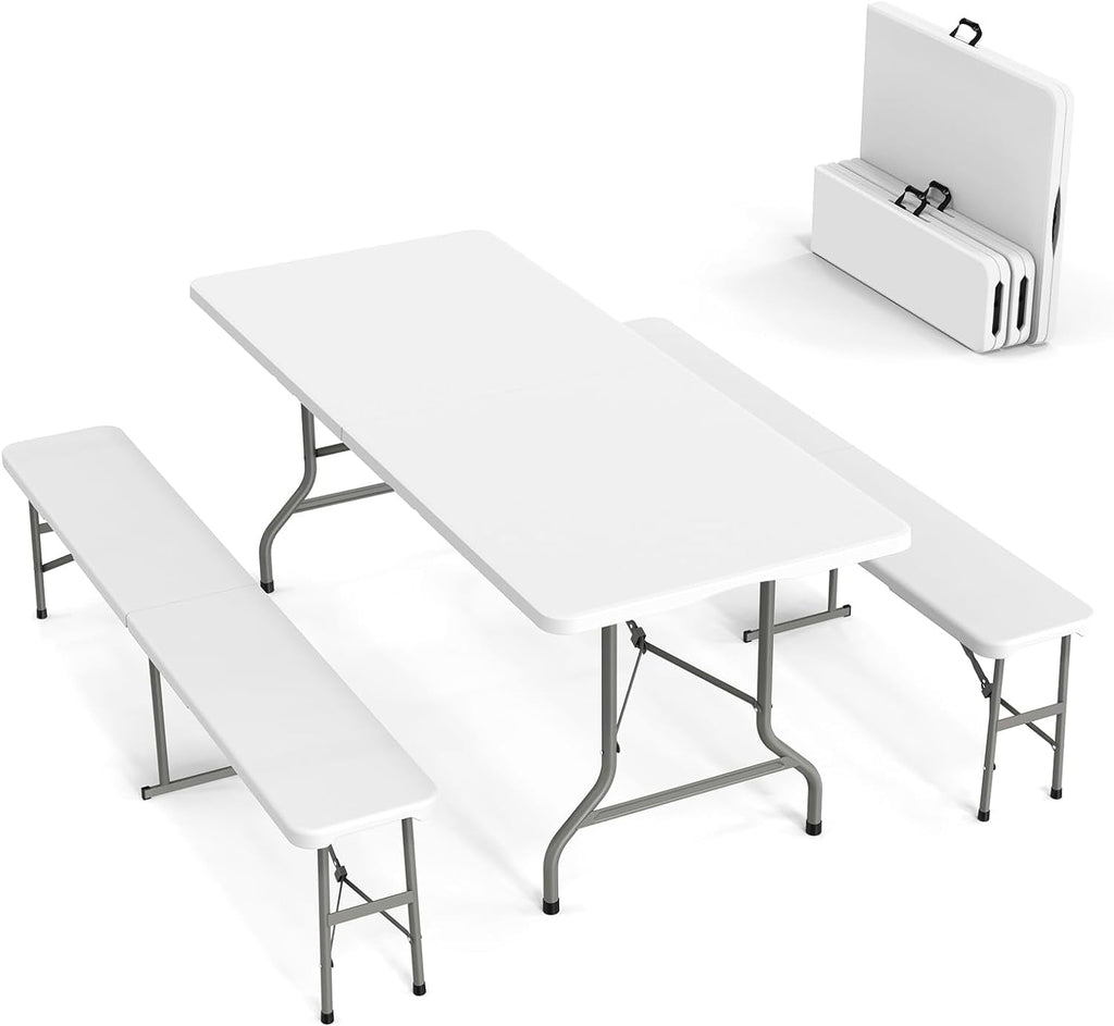 VINGLI Folding Camping Table with Chairs, Brown