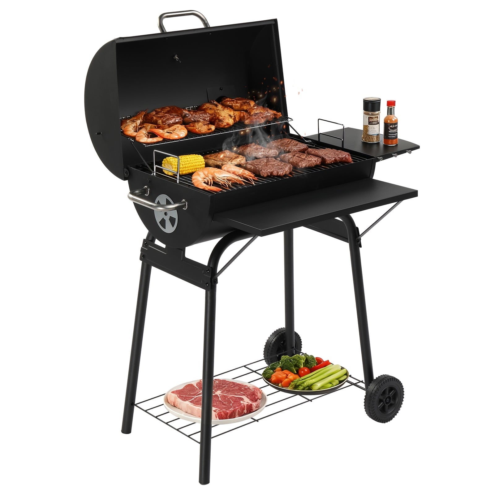 Zimtown BBQ Charcoal Grill Outdoor Barbecue Pit with Offset Smoker for Outdoor Cooking