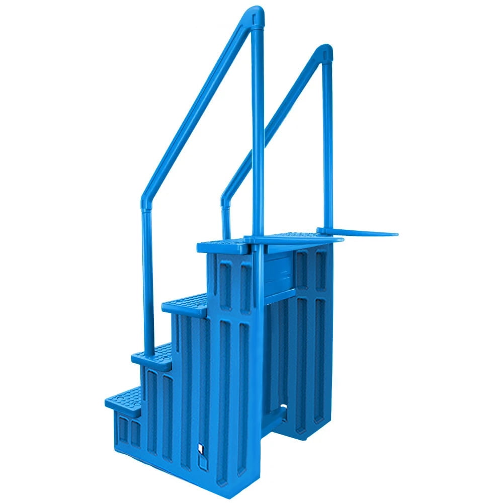 Aqua Select White Anti-Slip Pool Steps with White Steps and White Outside Flip-up Safety Ladder, 48-54H