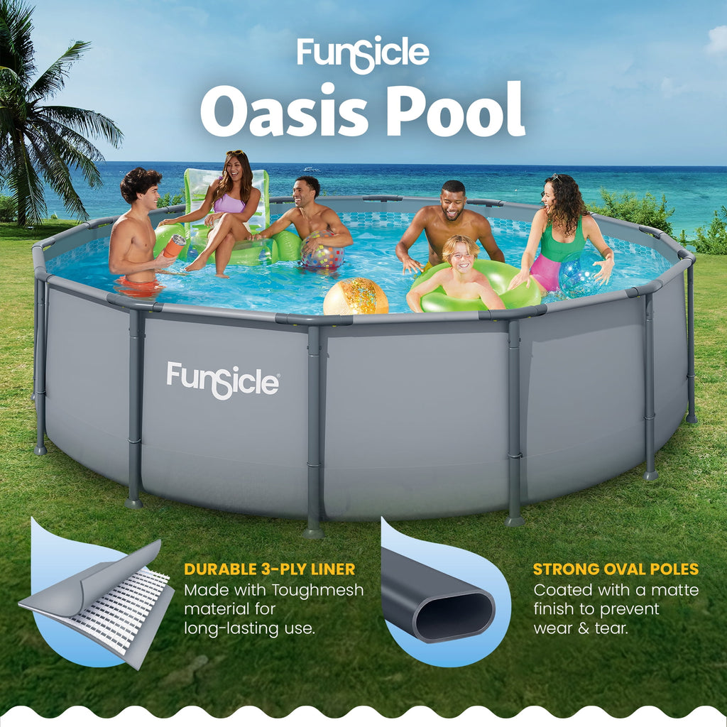 Funsicle 14' x 42 Oasis Above Ground Pool Set with Pump, Round Frame - Cool Gray