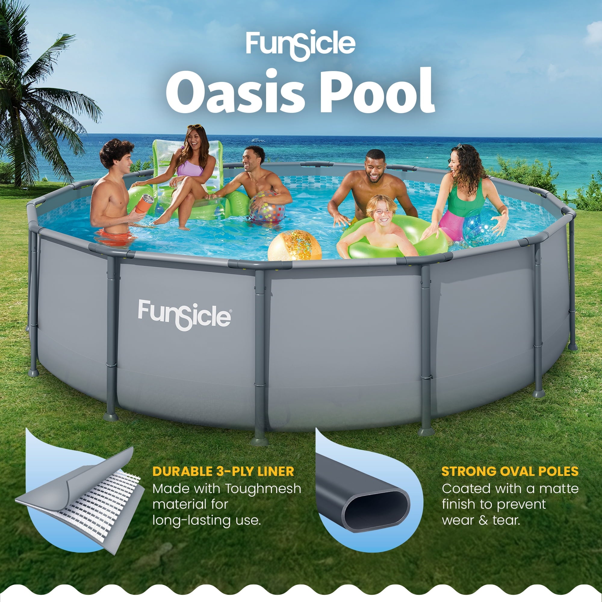 Funsicle 14' x 42 Oasis Above Ground Pool Set with Pump, Round Frame - Cool Gray