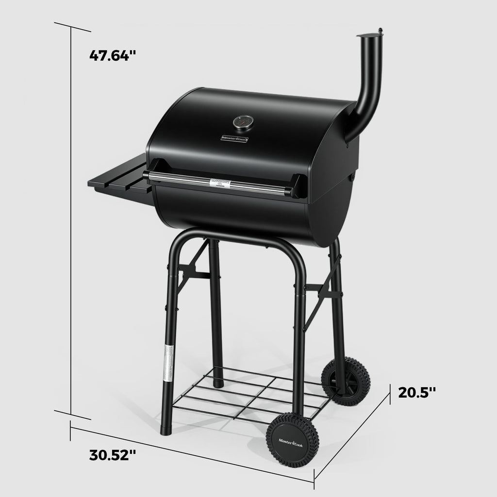 Master Cook Outdoor 30 Inch Barrel Charcoal Grills with Side Tables, Outdoor Smoker BBQ grill for Camping, Patio, Black