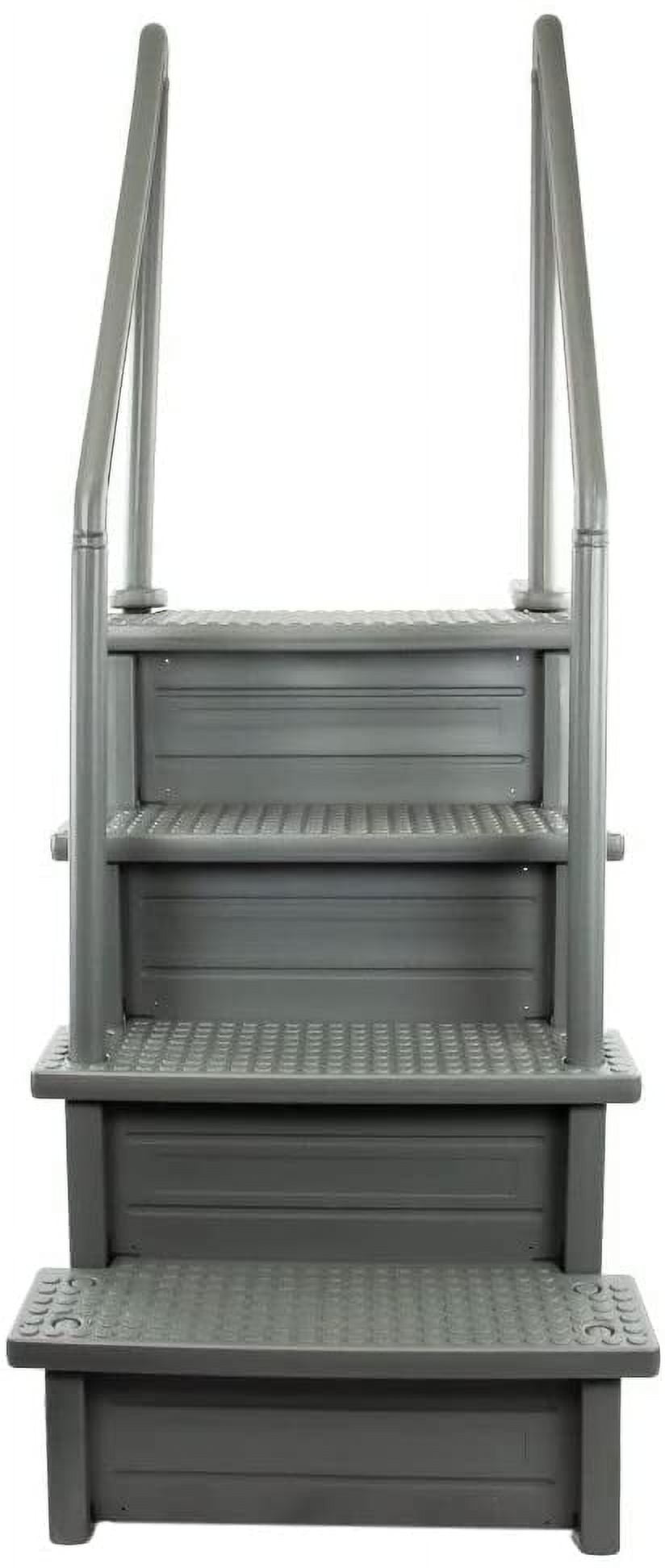 Aqua Select White Anti-Slip Pool Steps with White Steps and White Outside Flip-up Safety Ladder, 48-54H