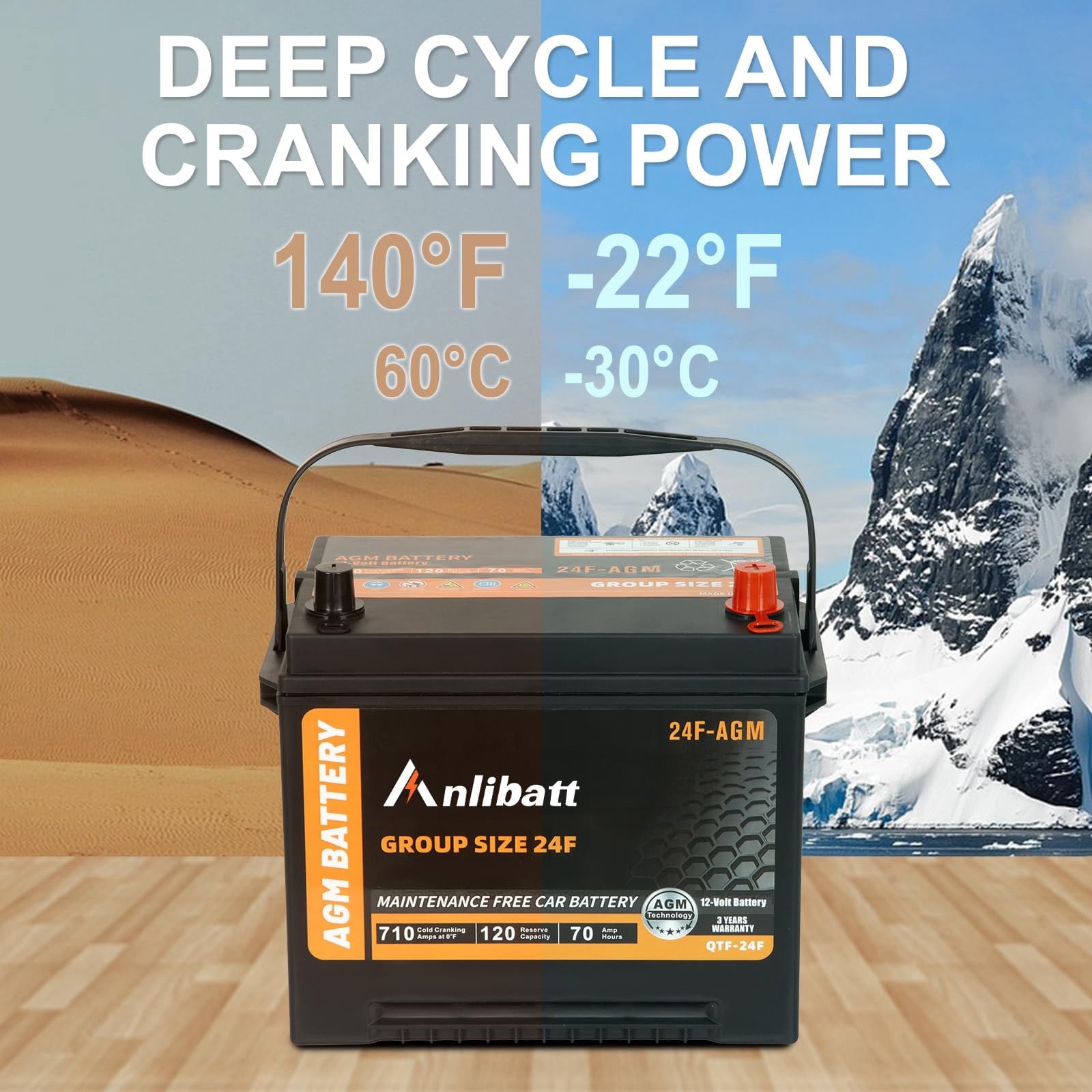 Anlibatt BCI Group 48 Battery, AGM 12 Volt Rechargeable Automotive Batteries for Car, H6 760CCA 70Ah 120RC, Maintenance Free