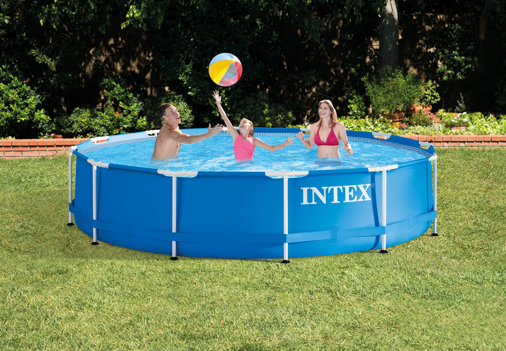 Intex 12 Ft x 30 Inches Metal Frame Set Above Ground Swimming Pool with Filter & Cover