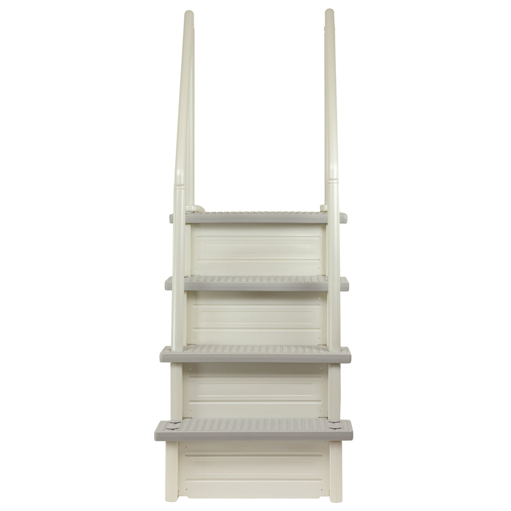 Aqua Select White Anti-Slip Pool Steps with White Steps and White Outside Flip-up Safety Ladder, 48-54H