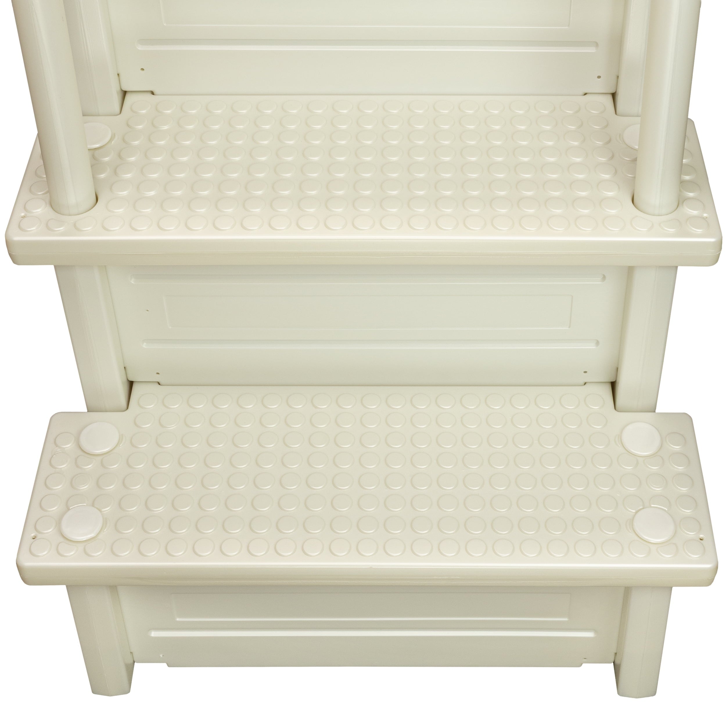 Aqua Select White Anti-Slip Pool Steps with White Steps and White Outside Flip-up Safety Ladder, 48-54H