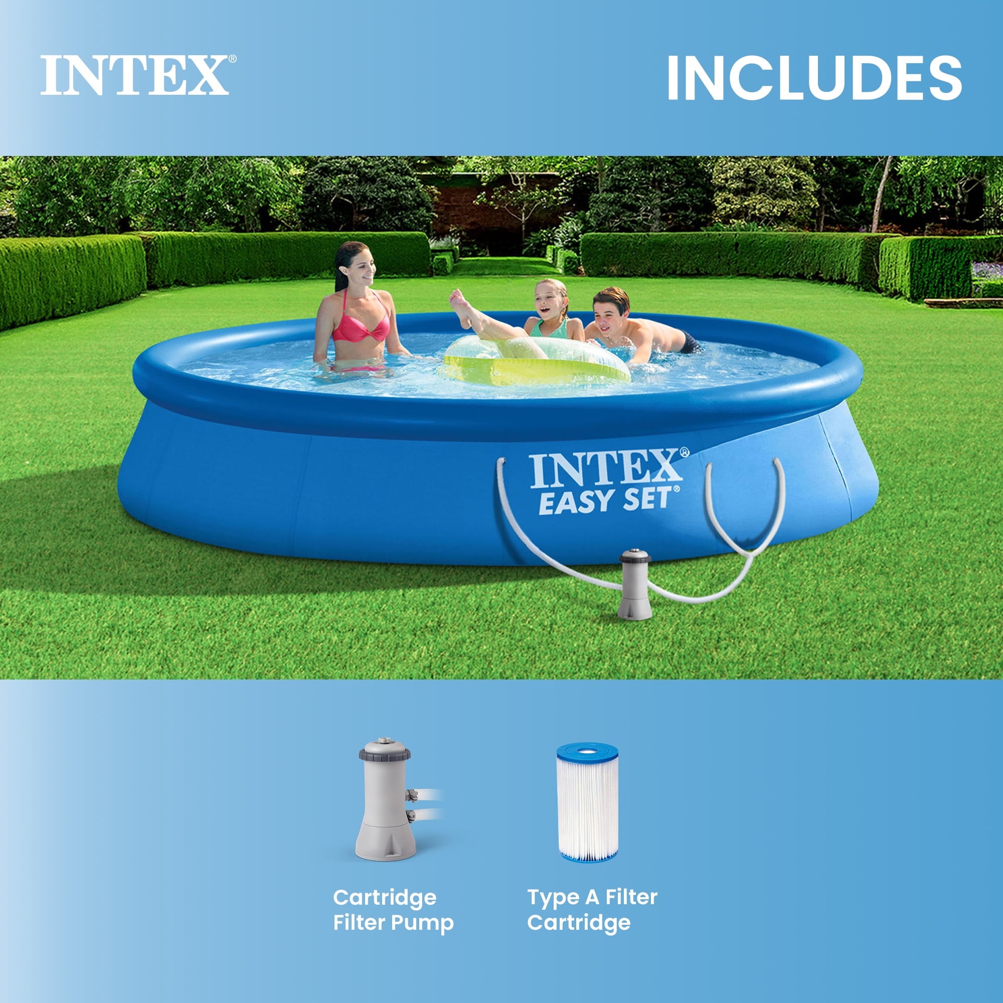 Intex 8 foot x 24 inch Easy Set Round Above Ground  Swimming Pool with Filter Pump, 28107EH