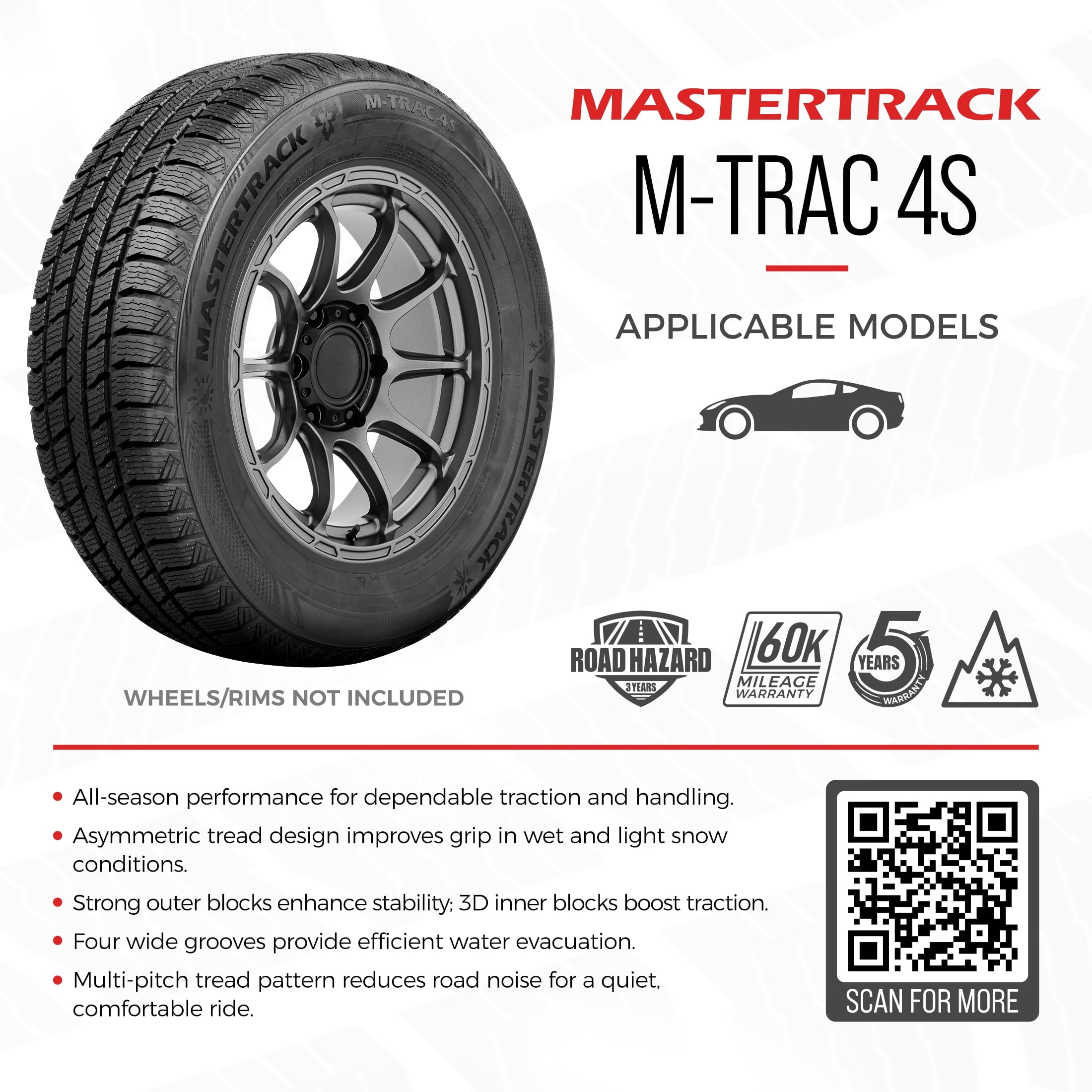 Mastertrack M-TRAC 4S All Weather Tour 195/60R15 92H XL Passenger Tires 195/60R/15 (Tire Only)