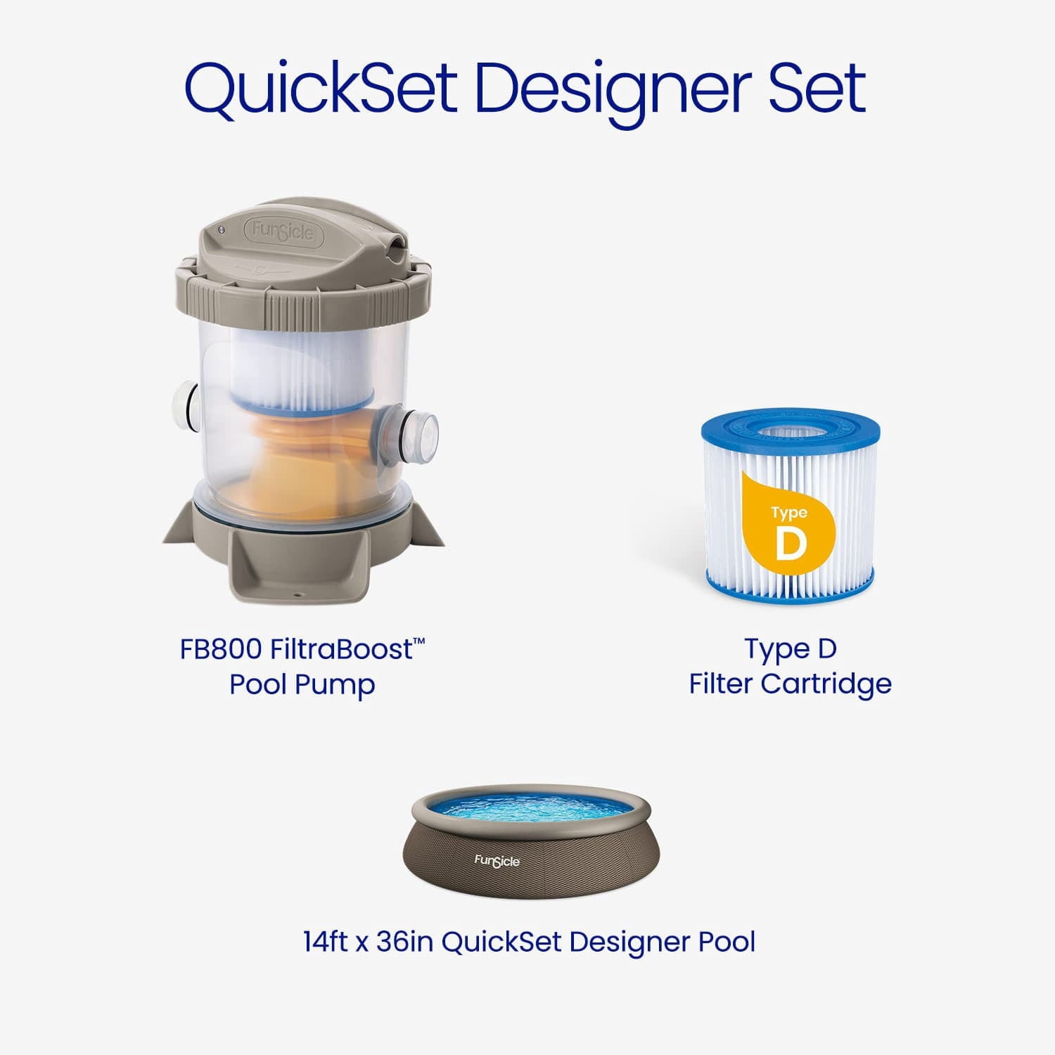 Funsicle QuickSet Designer Above Ground Swimming Pool Set – with FB800 Filter Pump, 14' x 36, Inflatable Top Ring, Round, Double Rattan