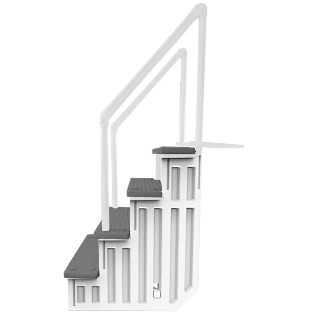 Aqua Select White Anti-Slip Pool Steps with White Steps and White Outside Flip-up Safety Ladder, 48-54H