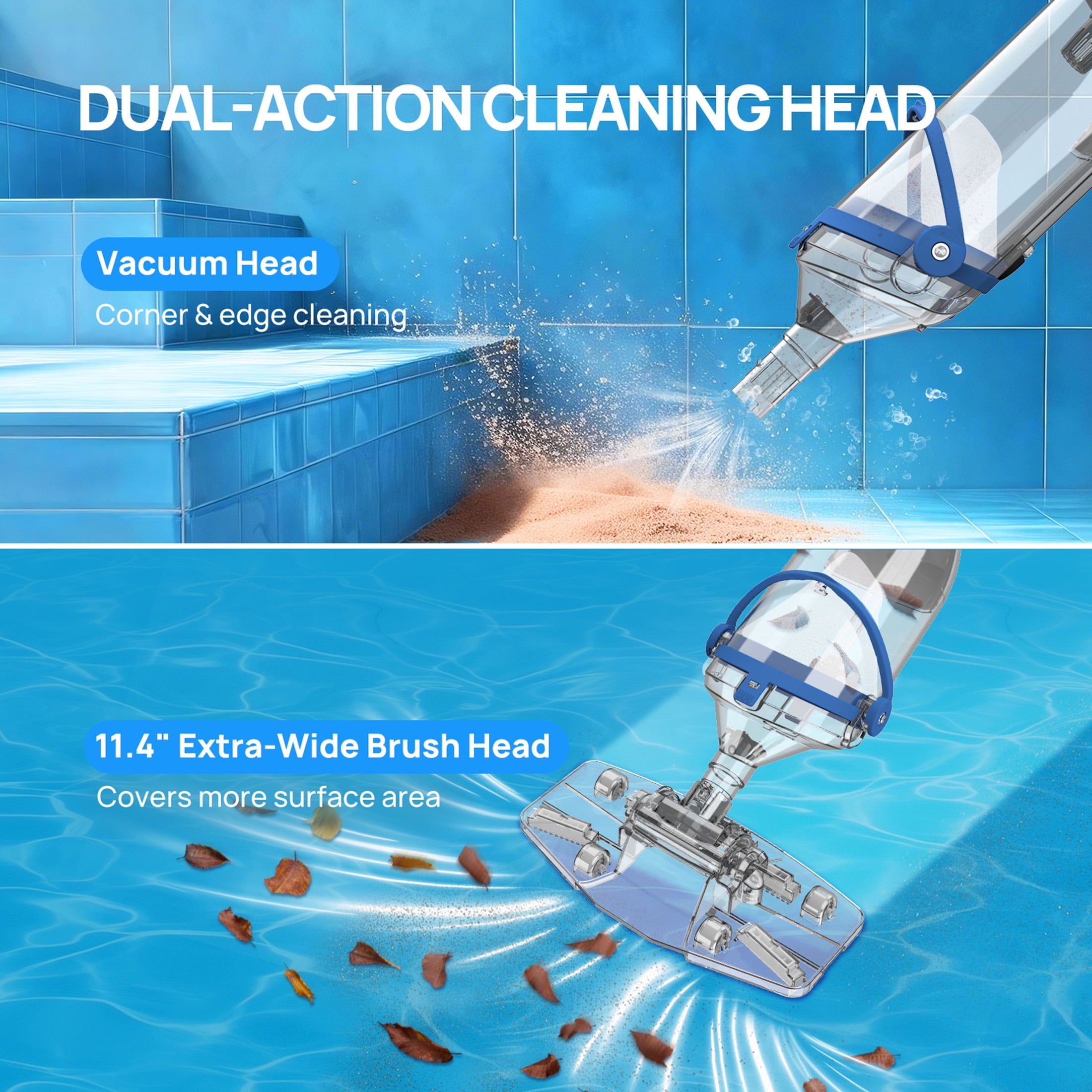 Syvio Cordless Handheld Pool Vacuum, 18.5 GPM Powerful Suction, 60-Minute Runtime, 11.4 Wide Head, for Above Ground & Inground Pools, Spas & Hot Tubs