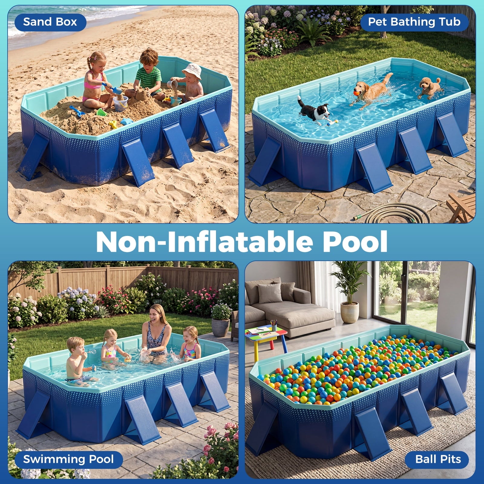 Costway Non-Inflatable Folding Kiddie Outdoor Swimming Pool,Portable Around Ground Pool Gradient + Green