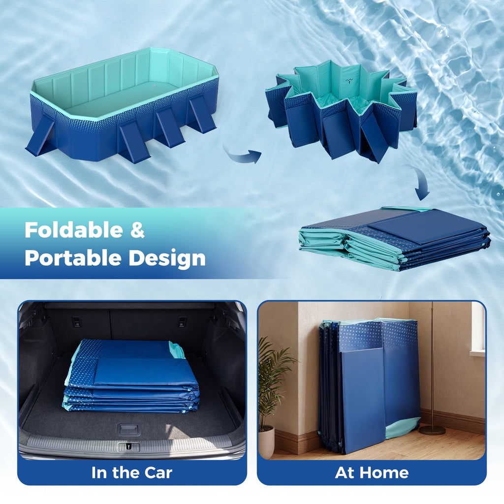 Costway Non-Inflatable Folding Kiddie Outdoor Swimming Pool,Portable Around Ground Pool Gradient + Green