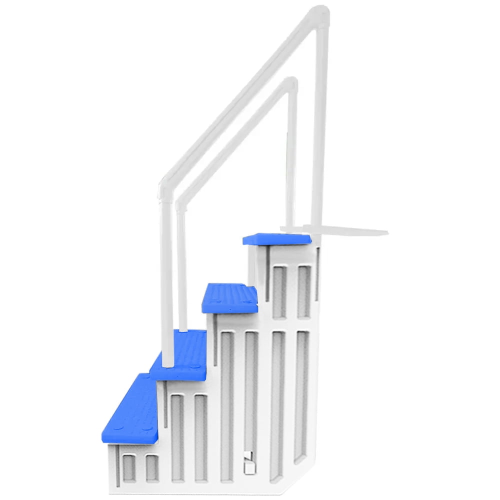 Aqua Select White Anti-Slip Pool Steps with White Steps and White Outside Flip-up Safety Ladder, 48-54H