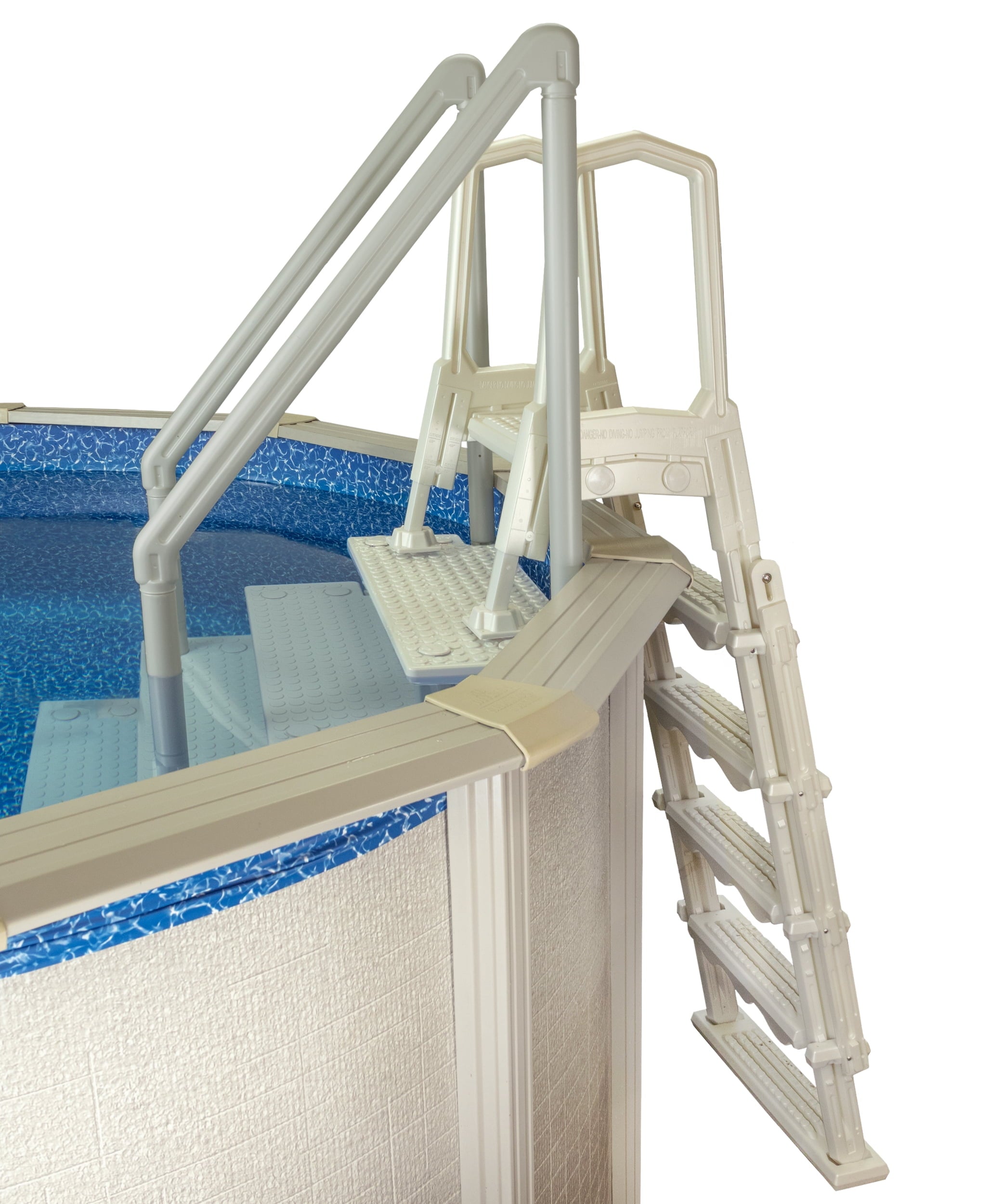 Aqua Select White Anti-Slip Pool Steps with White Steps and White Outside Flip-up Safety Ladder, 48-54H