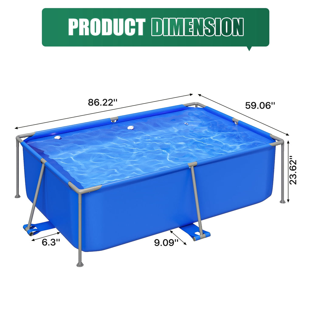Dateyes 7.2' x 23 Above Ground Swimming Pool for Backyard, Rectangular Metal Frame Pool with PVC Liner, Blue