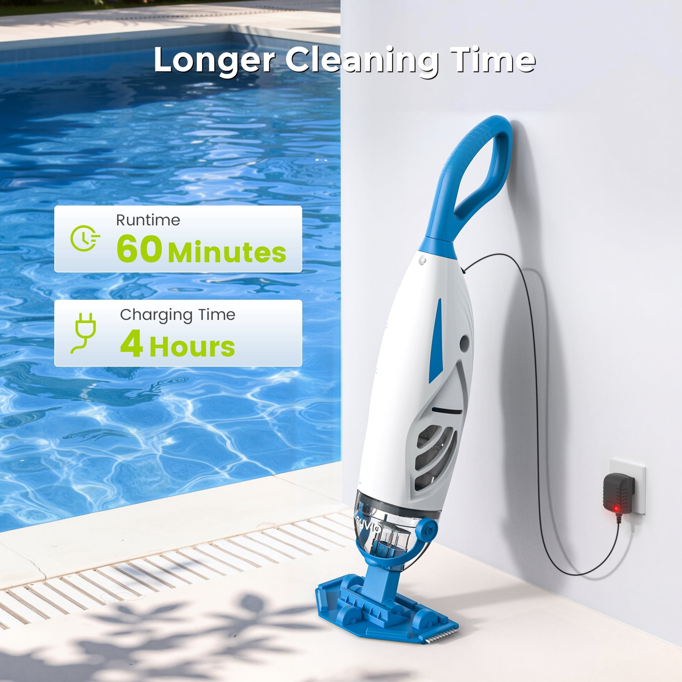 Syvio Cordless Handheld Pool Vacuum Cleaner, 1600GPH Powerful Suction, 60-Minute Runtime, for Above-Ground & Inground Pools, Spas & Hot Tubs