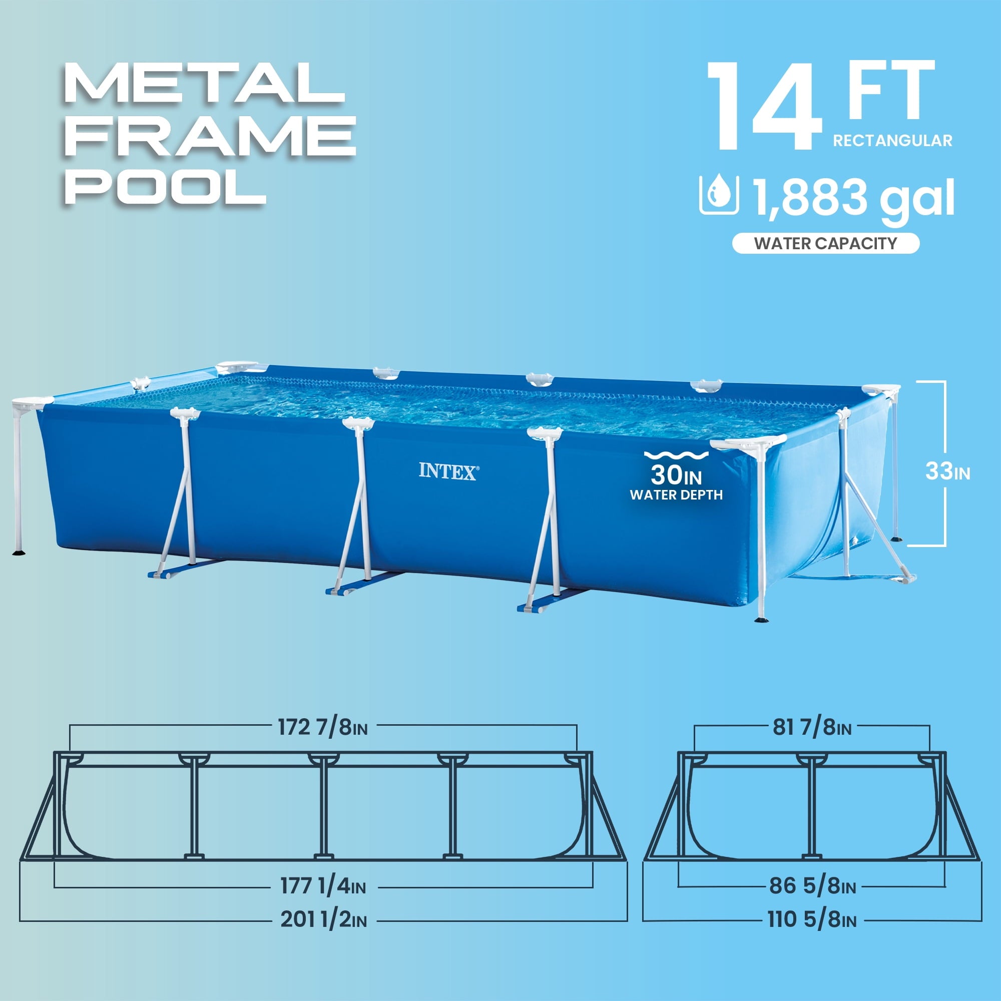 Intex 14.75' x 33 Rectangular Frame Above Ground Outdoor Swimming Pool