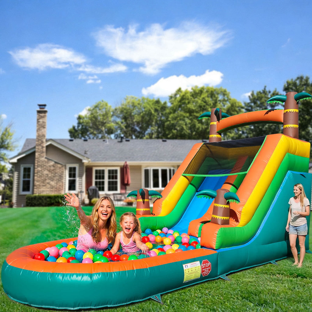 OFFMUST 21FT(L) Commercial Water Slide for Adults Kids, 100% PVC Tropical Inflatable Water Park with Blower for Backyard Outdoor, 21x9x12ft