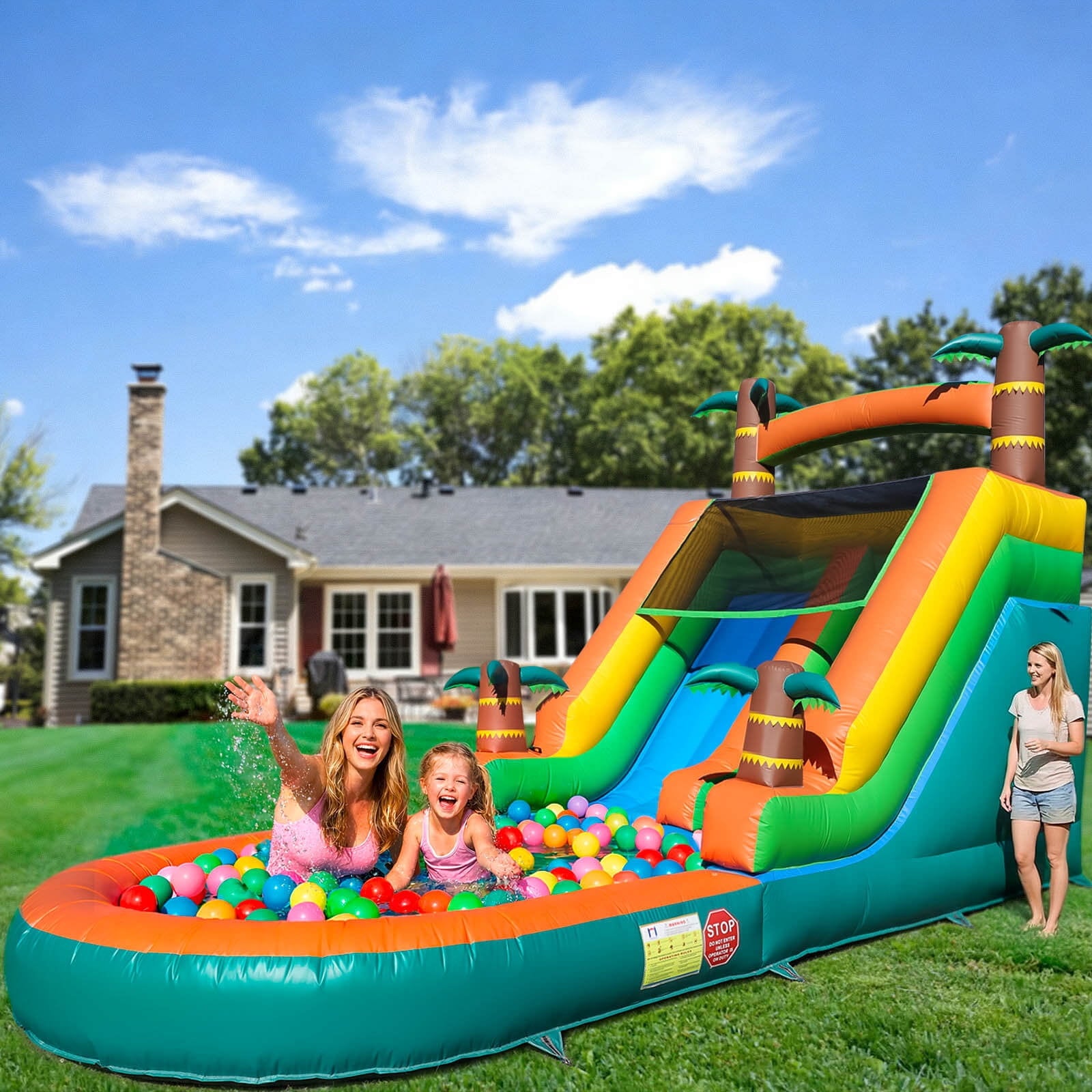 OFFMUST 21FT(L) Commercial Water Slide for Adults Kids, 100% PVC Tropical Inflatable Water Park with Blower for Backyard Outdoor, 21x9x12ft