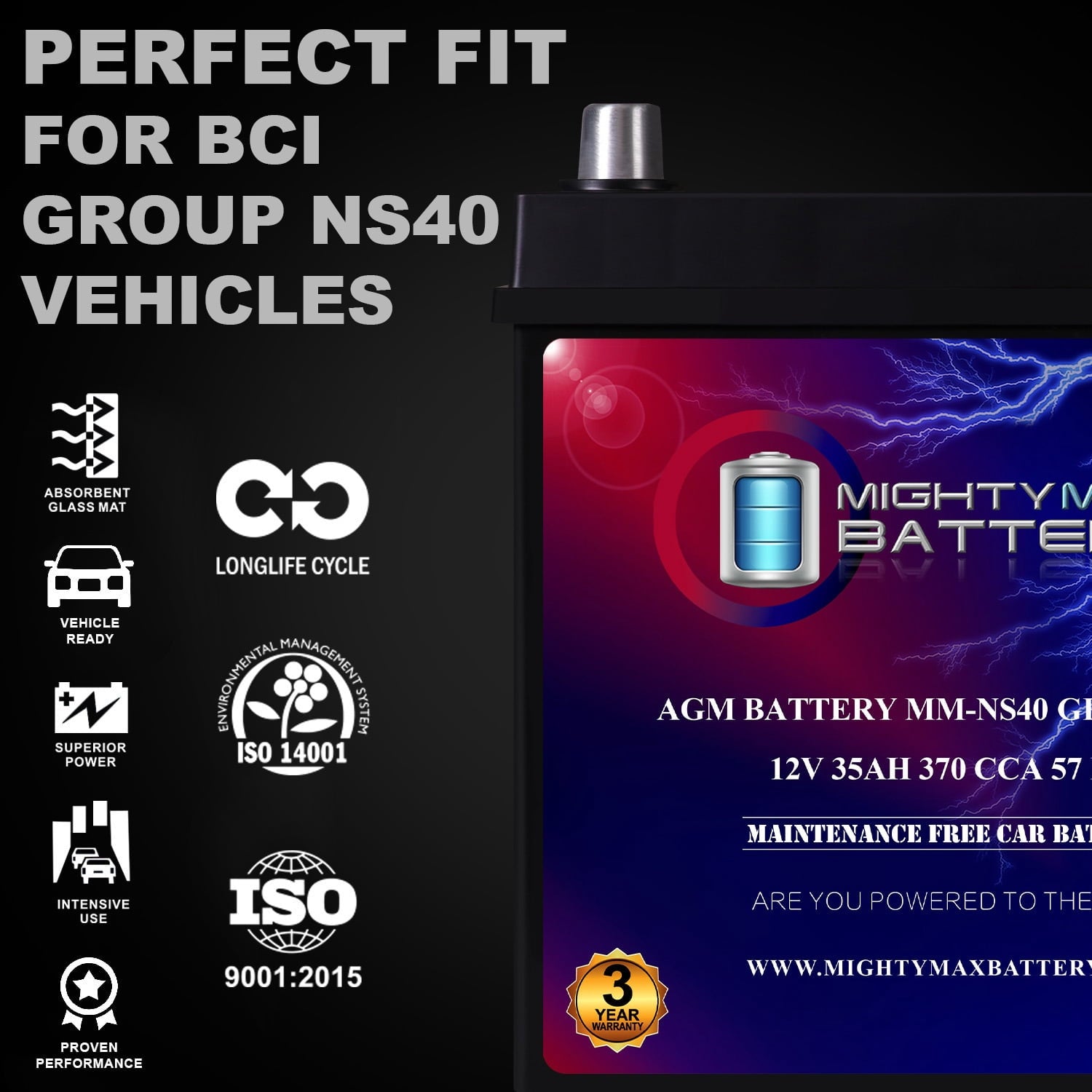 MM-H5 Start and Stop Car BCI Group Size 47 12V 60 AH, 100RC, 680 CCA Rechargeable AGM Car Battery