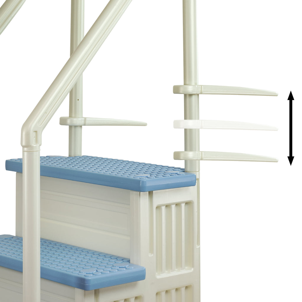 Aqua Select White Anti-Slip Pool Steps with White Steps and White Outside Flip-up Safety Ladder, 48-54H