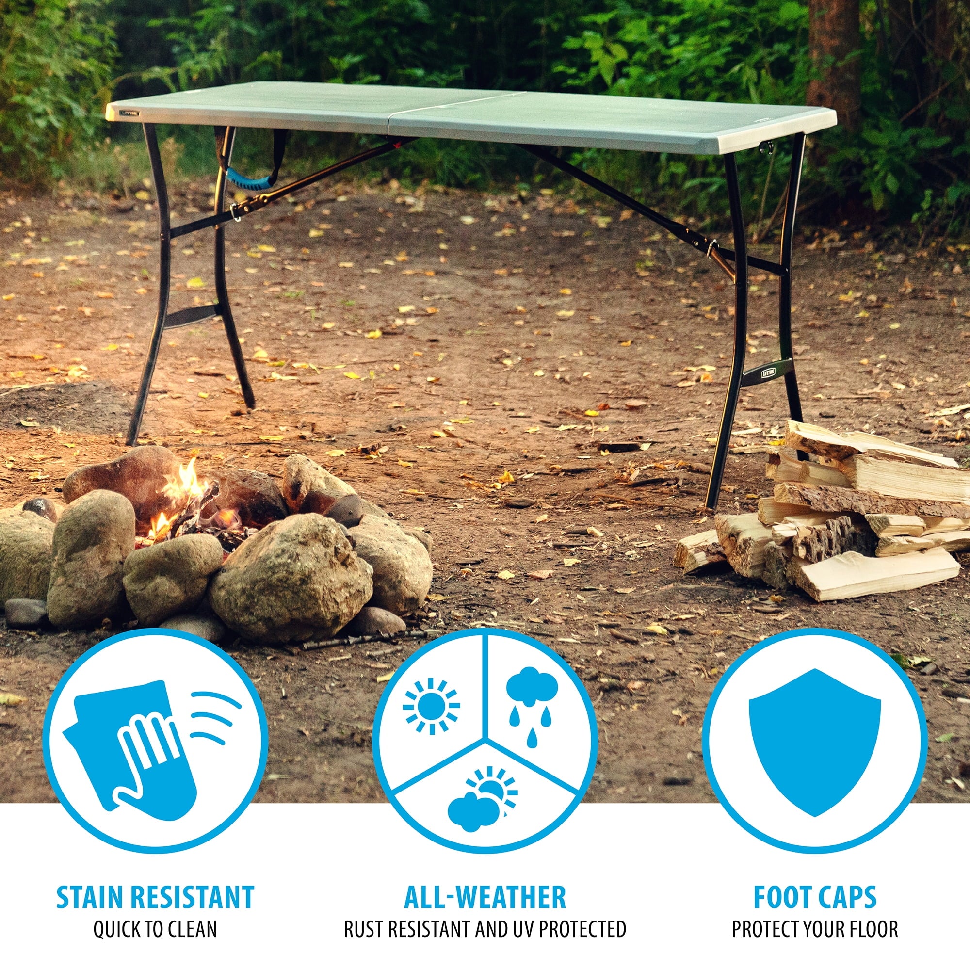 “Lifetime 5-Foot Fold-in-Half Table – Portable Indoor/Outdoor Utility Table for Camping, Events & Tailgating – Gray