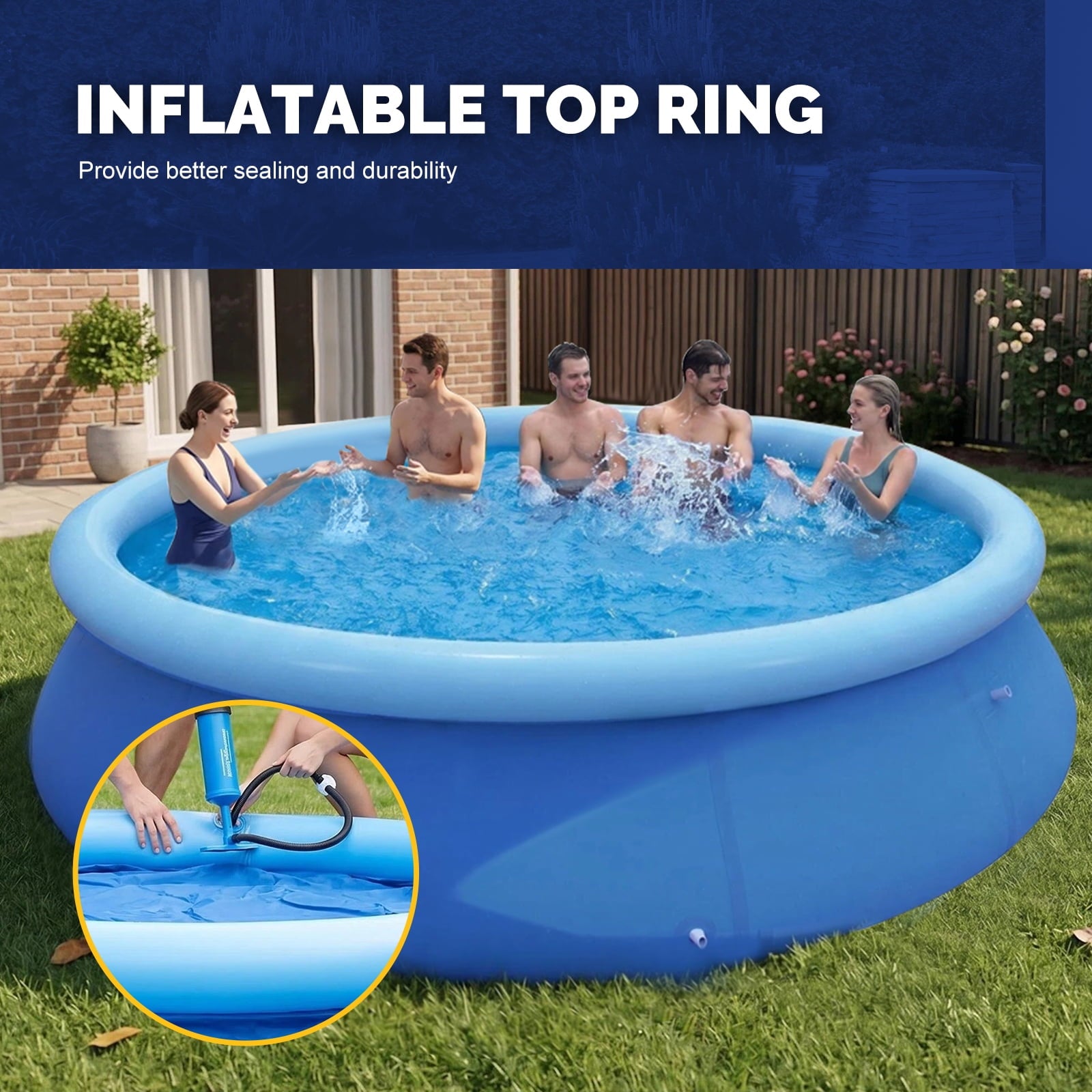 Honeydrill 12 ft x 36 in Above Ground Inflatable Pools, Top Ring Easy-Set Round Pool, Blue