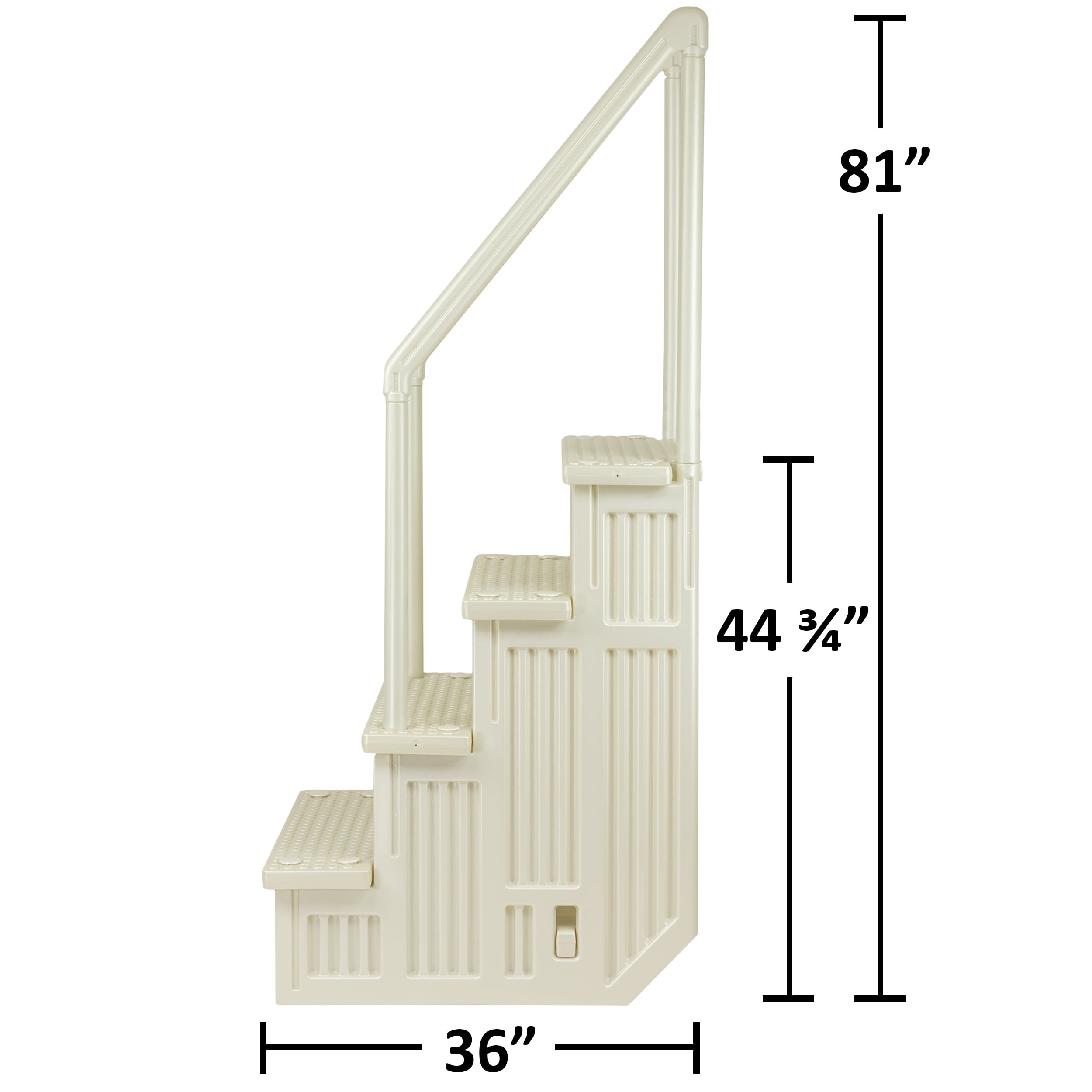 Aqua Select White Anti-Slip Pool Steps with White Steps and White Outside Flip-up Safety Ladder, 48-54H