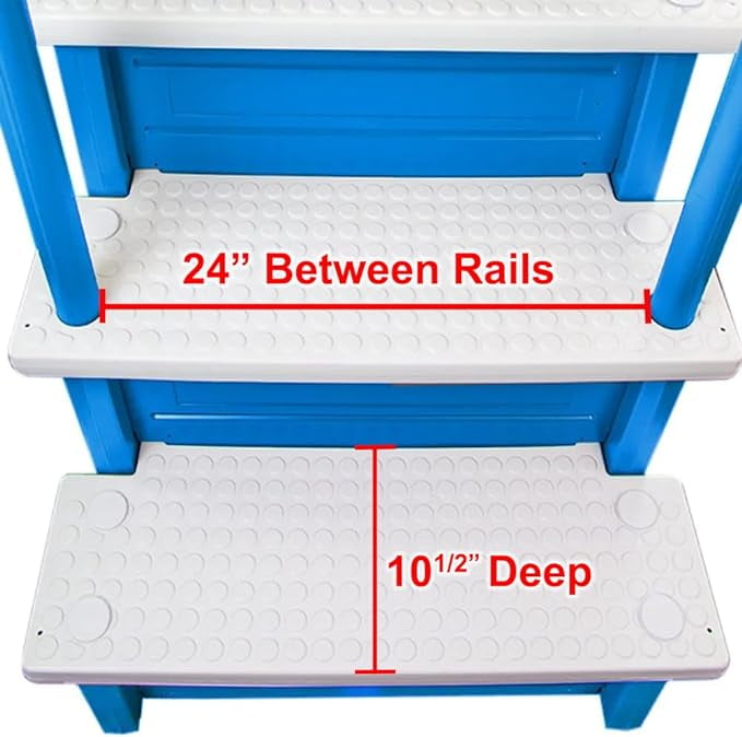 Aqua Select White Anti-Slip Pool Steps with White Steps and White Outside Flip-up Safety Ladder, 48-54H