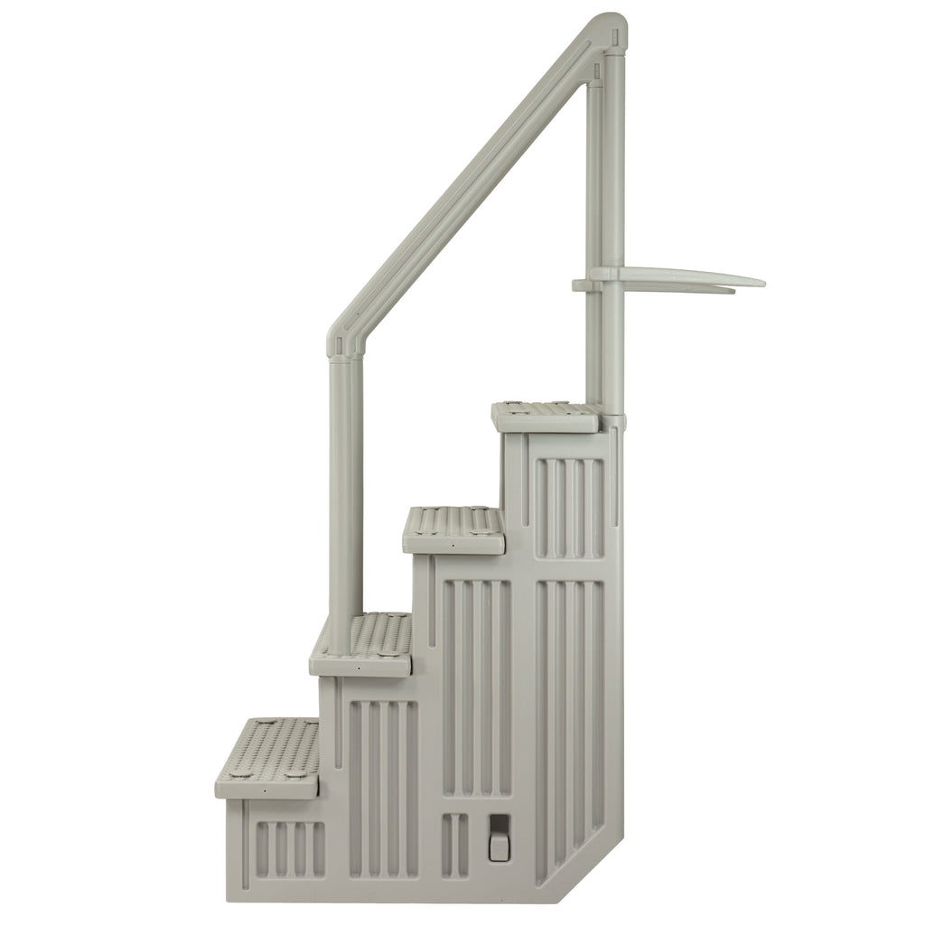 Aqua Select White Anti-Slip Pool Steps with White Steps and White Outside Flip-up Safety Ladder, 48-54H