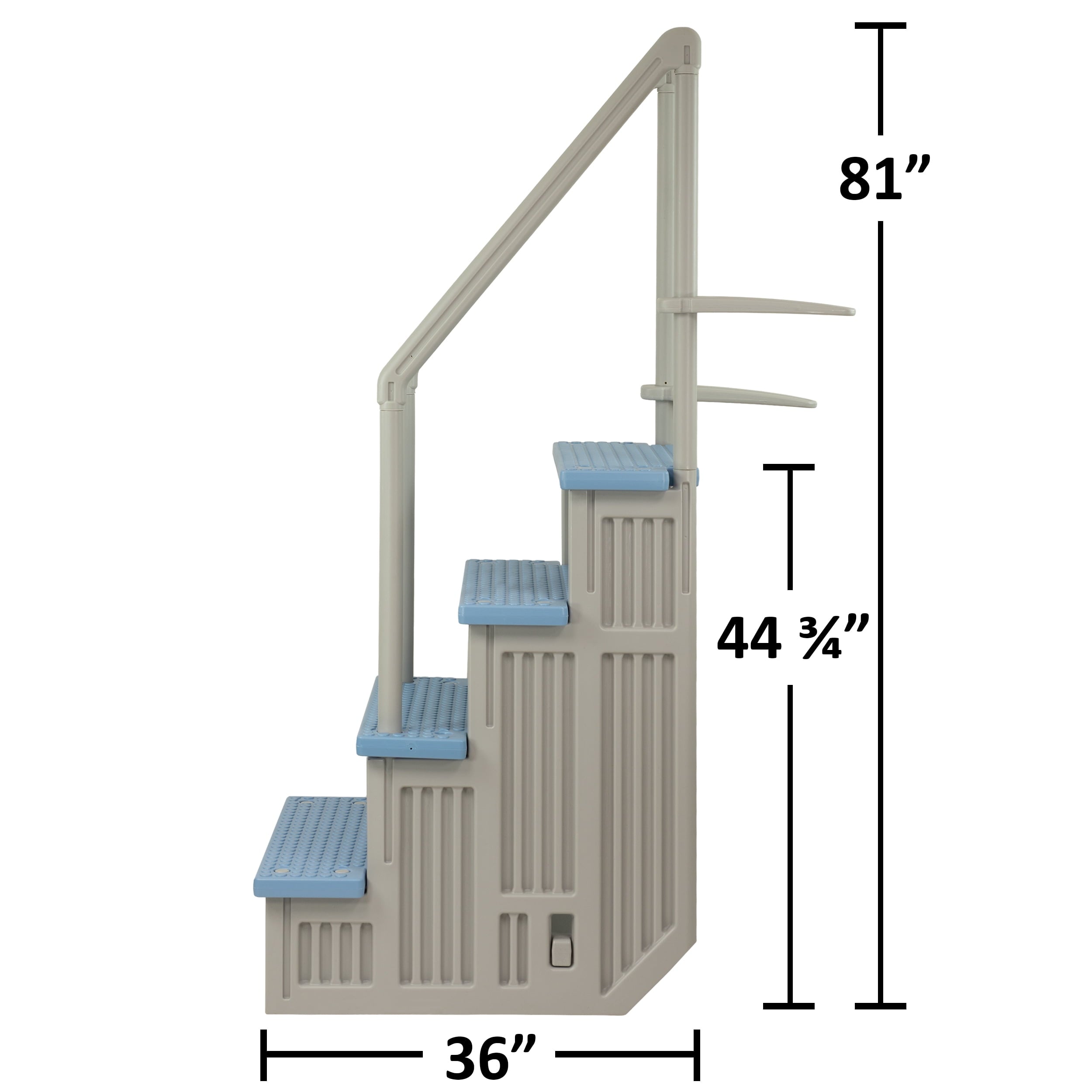 Aqua Select White Anti-Slip Pool Steps with White Steps and White Outside Flip-up Safety Ladder, 48-54H