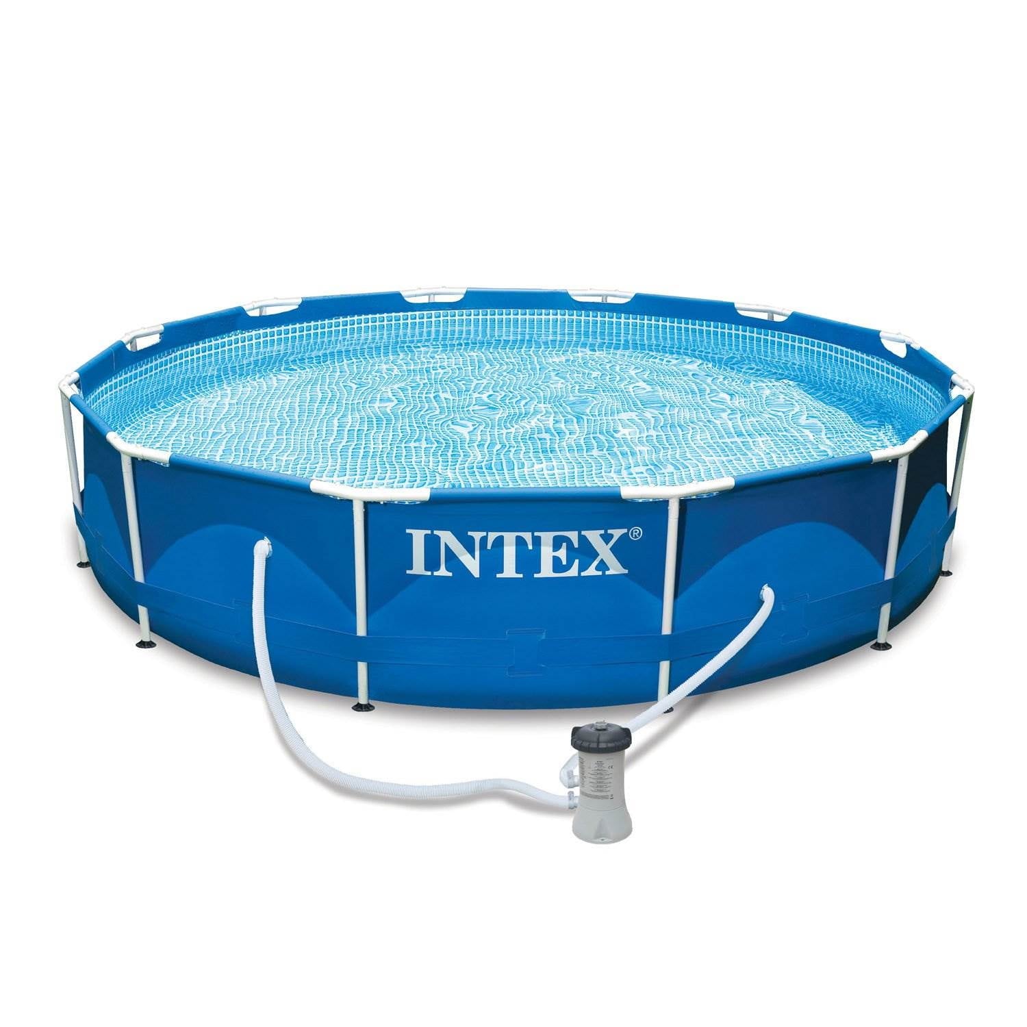 Intex 12 Ft x 30 Inches Metal Frame Set Above Ground Swimming Pool with Filter & Cover