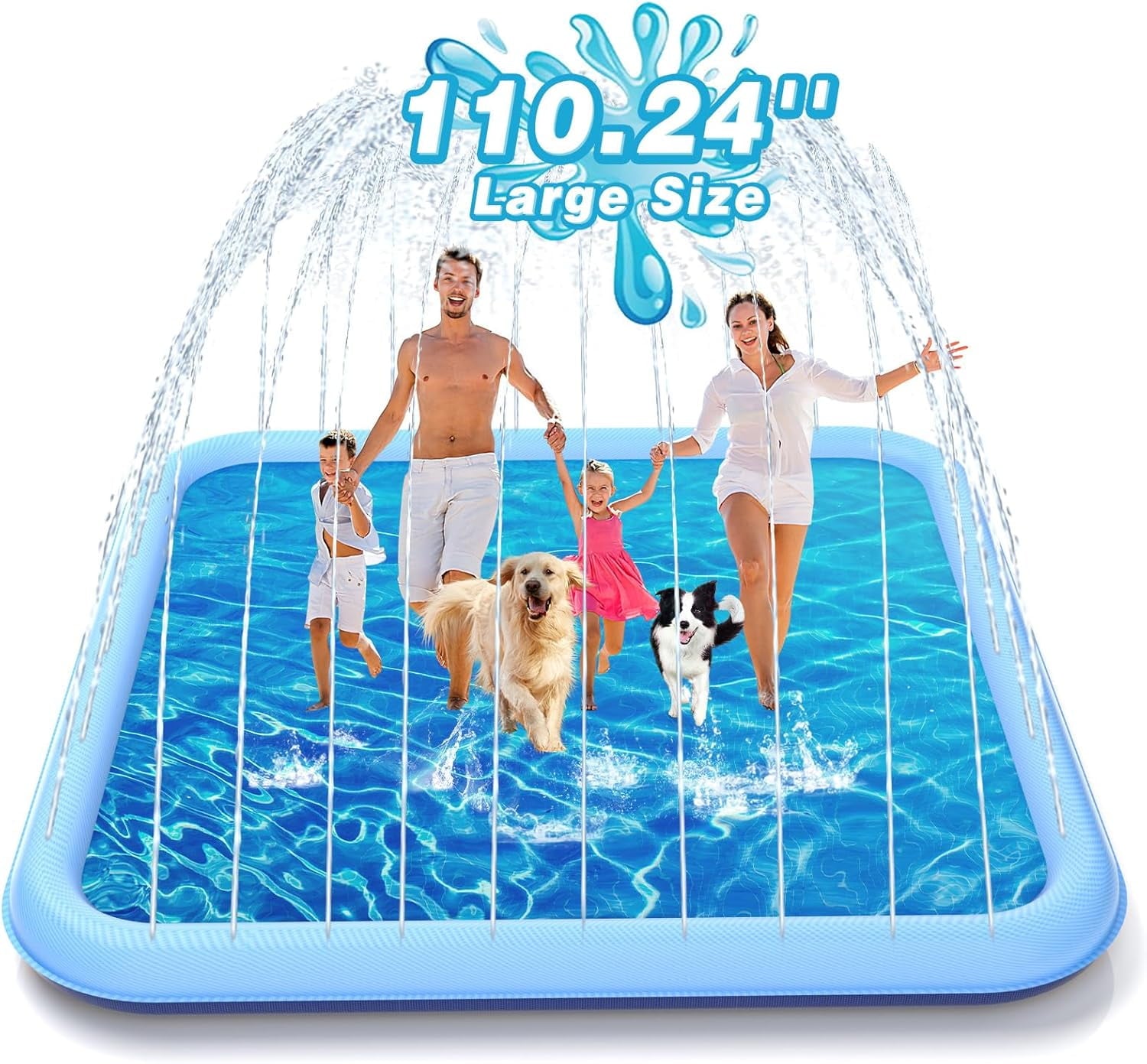 Splash Pad, 155- 110.24 Size Extra Large Sprinkler Play Mat for Dogs & Kids, Thicker Wading Pool Summer Outdoor Water Toys, Fun Backyard Fountain Play Pad for 3 Age+ Girls Boys Children & Pets