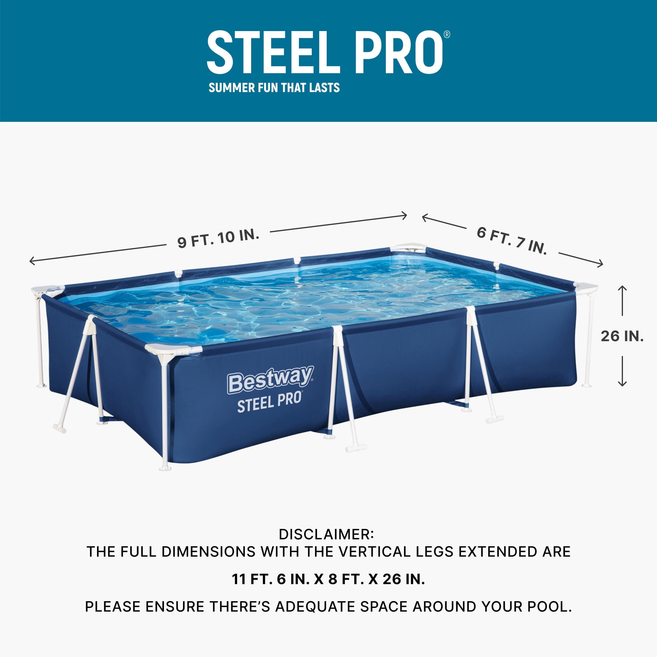 Bestway Steel Pro Rectangle Above Ground Pool Set, 12' x 6'7 x 26