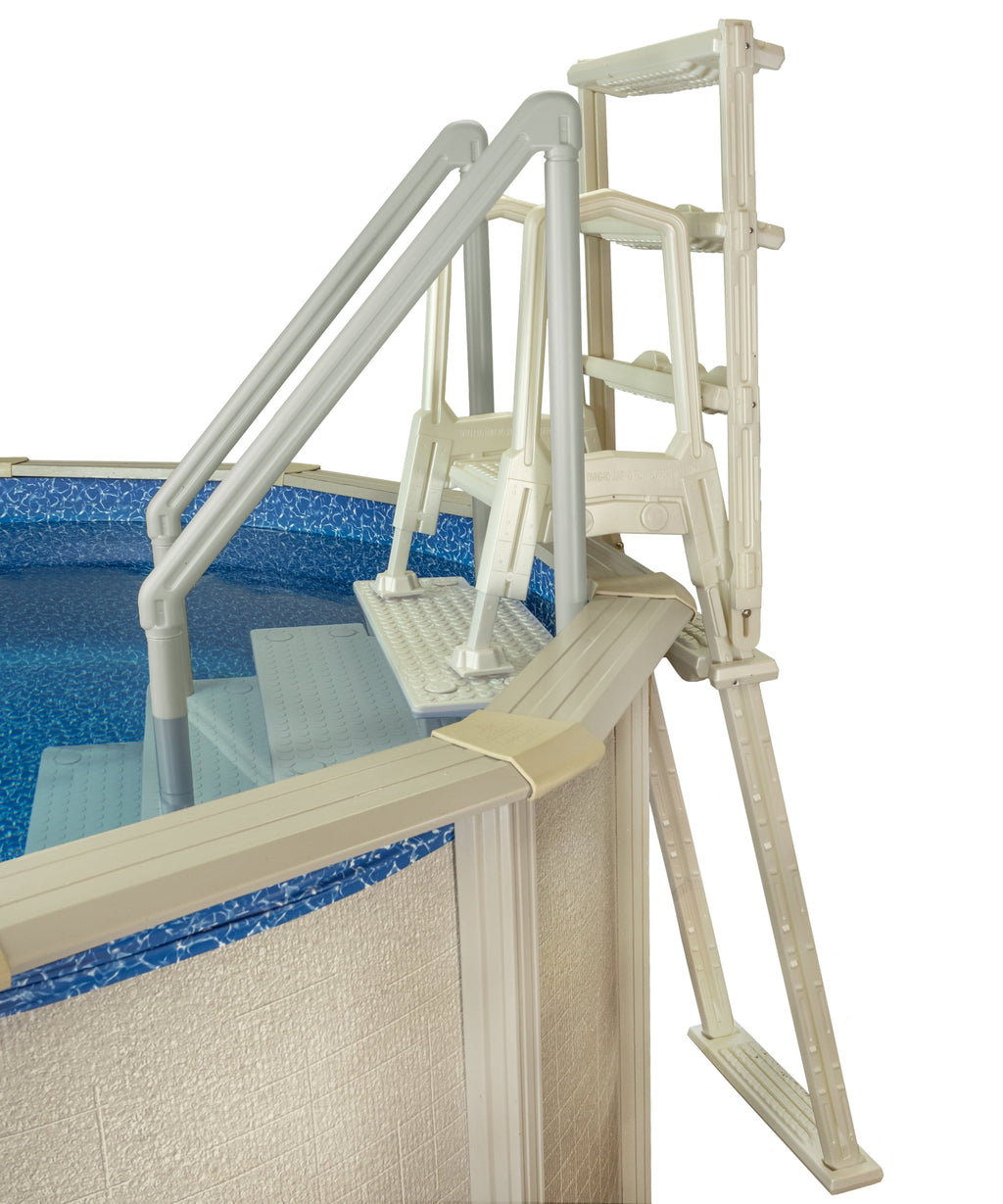 Aqua Select White Anti-Slip Pool Steps with White Steps and White Outside Flip-up Safety Ladder, 48-54H