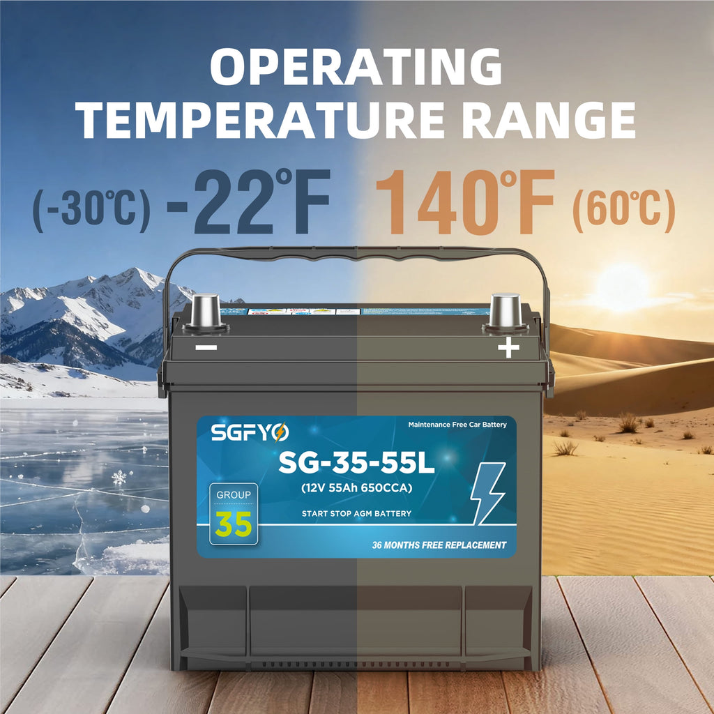 SGFYO Group Size 35 Car Battery,12V 55Ah 650CCA 88RC,AGM Maintenance Free Start Stop Automotive Replacement Battery