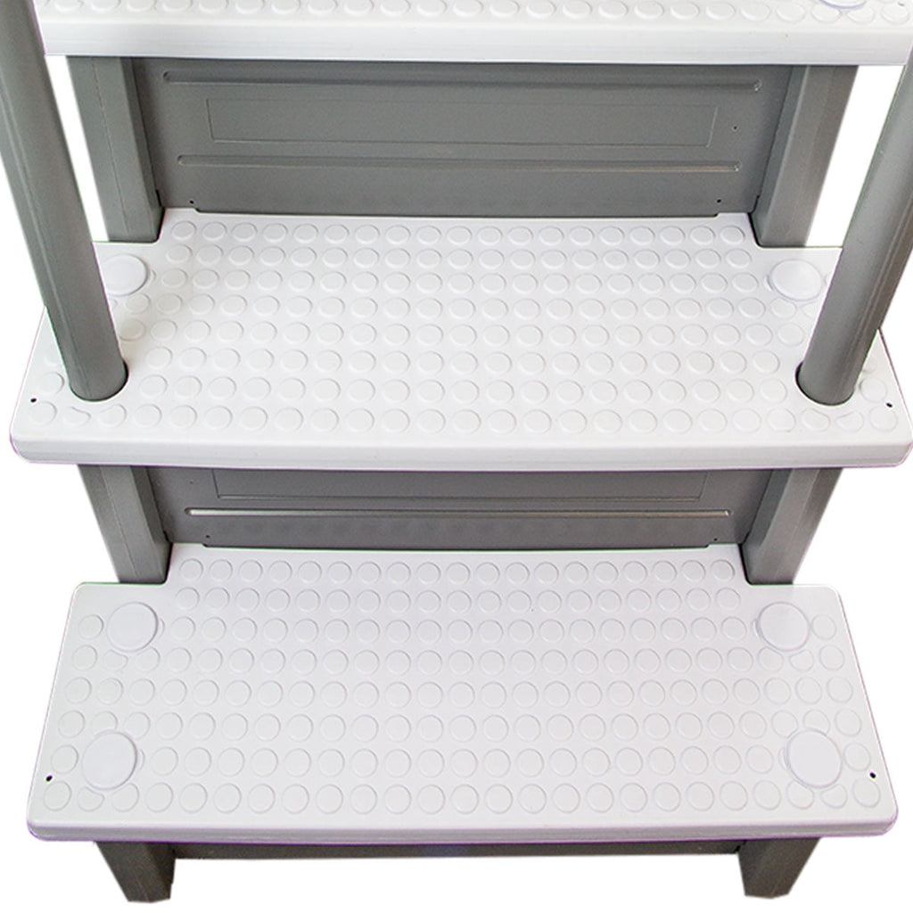 Aqua Select White Anti-Slip Pool Steps with White Steps and White Outside Flip-up Safety Ladder, 48-54H