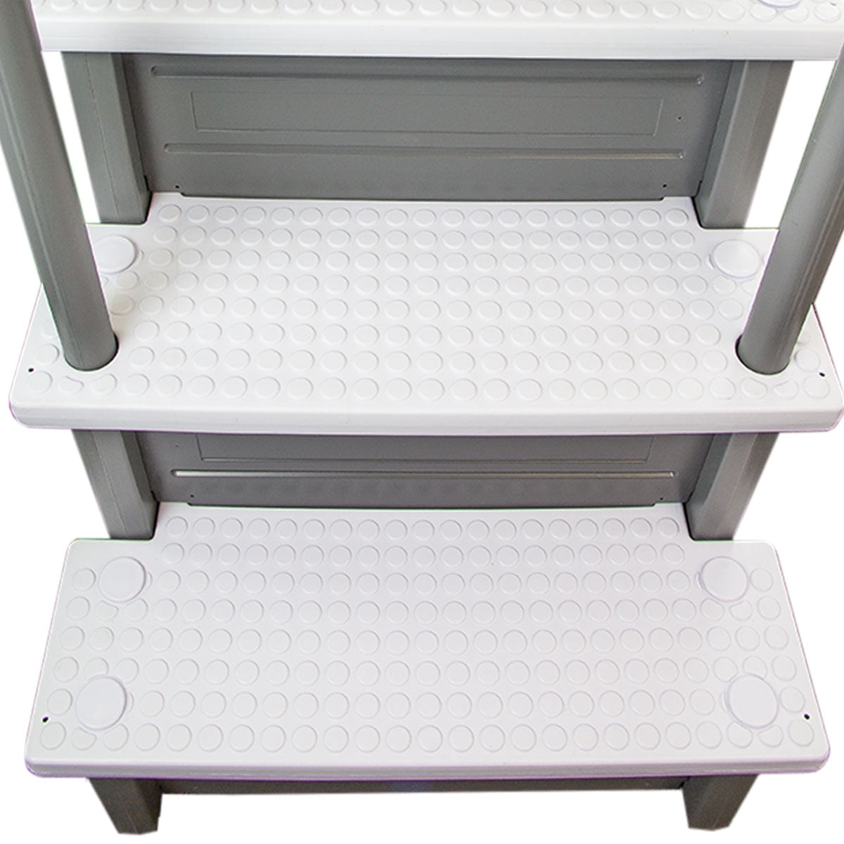 Aqua Select White Anti-Slip Pool Steps with White Steps and White Outside Flip-up Safety Ladder, 48-54H