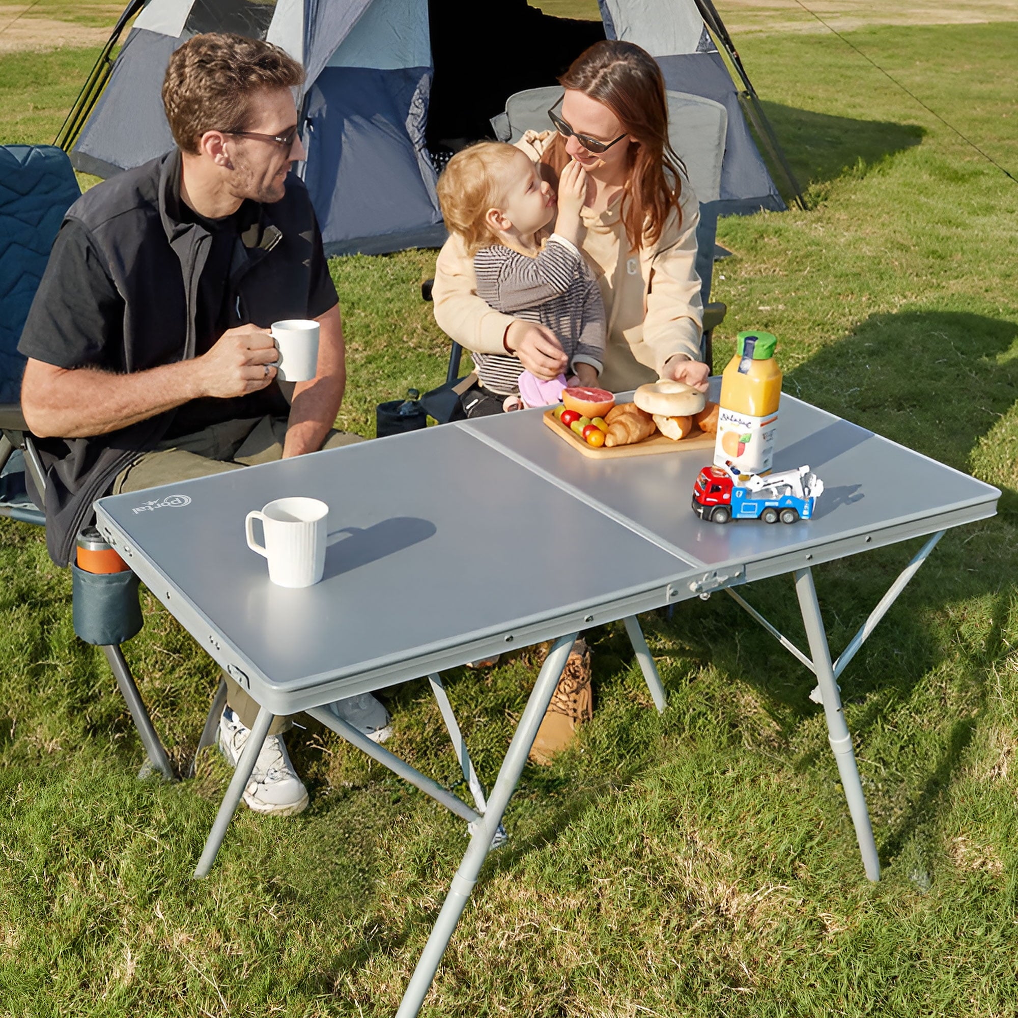 PORTAL Lightweight Folding Camping Table, Aluminum Roll Up Folding Square Table with Carry Bag for Picnic, Backyards, BBQ