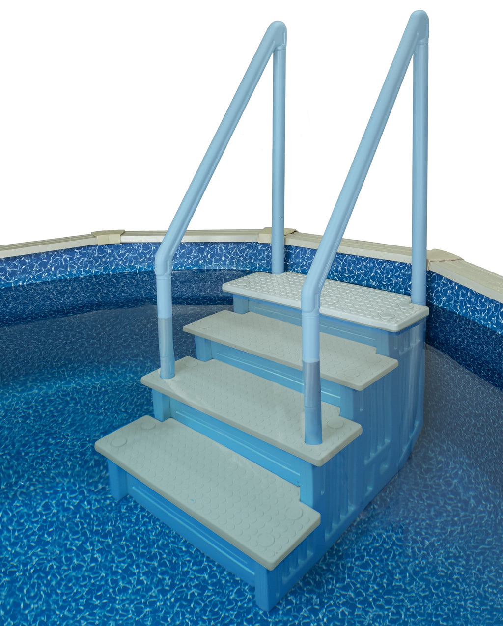 Aqua Select White Anti-Slip Pool Steps with White Steps and White Outside Flip-up Safety Ladder, 48-54H