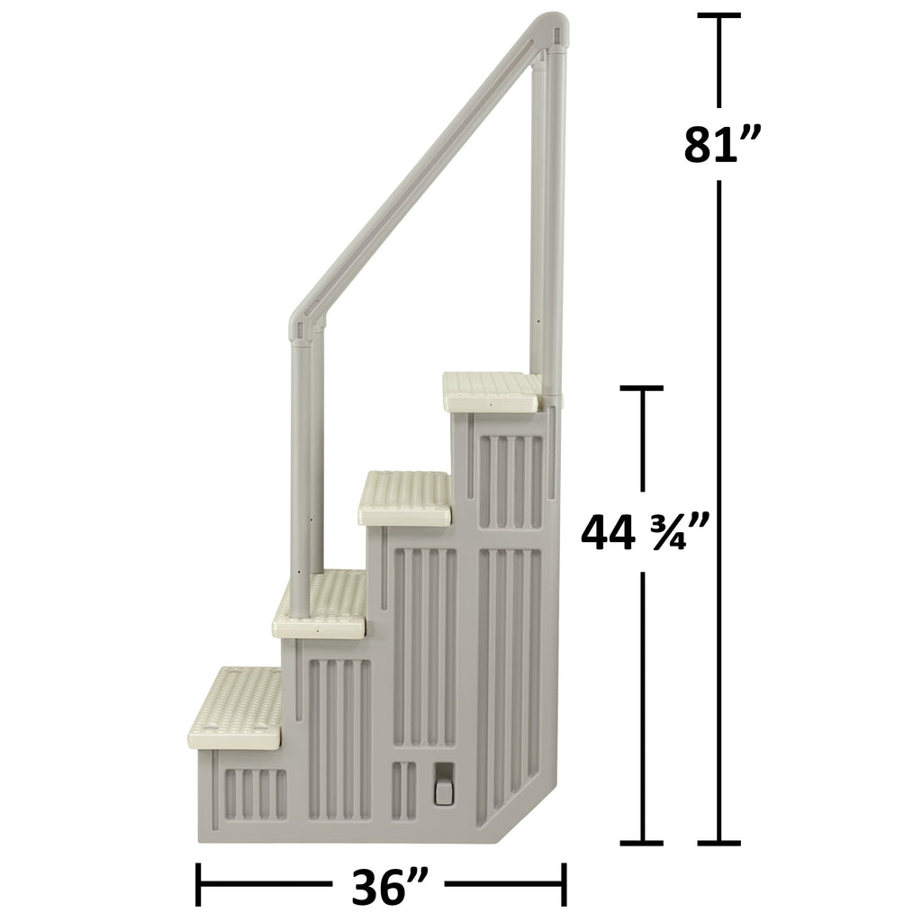 Aqua Select White Anti-Slip Pool Steps with White Steps and White Outside Flip-up Safety Ladder, 48-54H