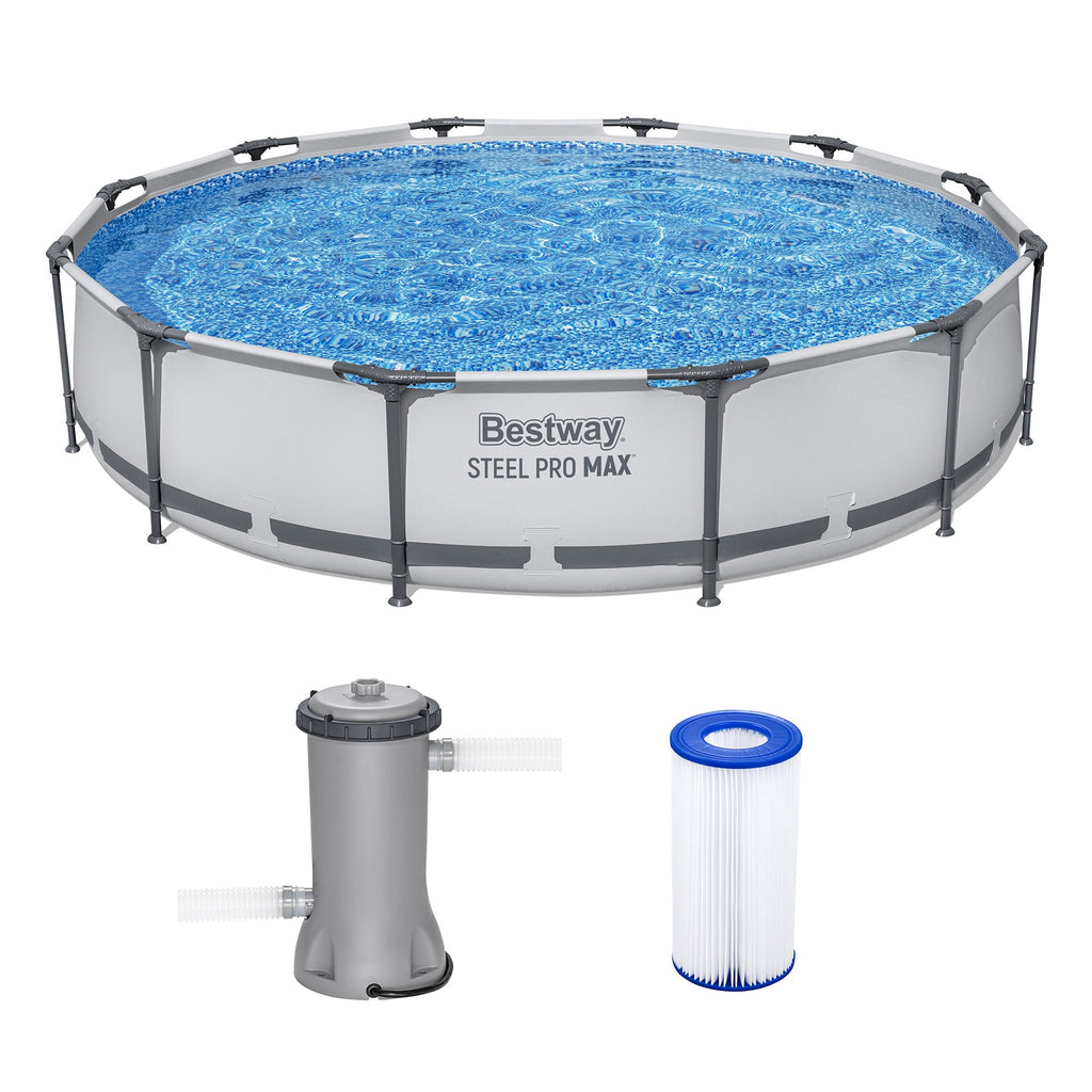 Open Box Bestway Steel Pro MAX 12' x 30 Above Ground Swimming Pool Set, Gray