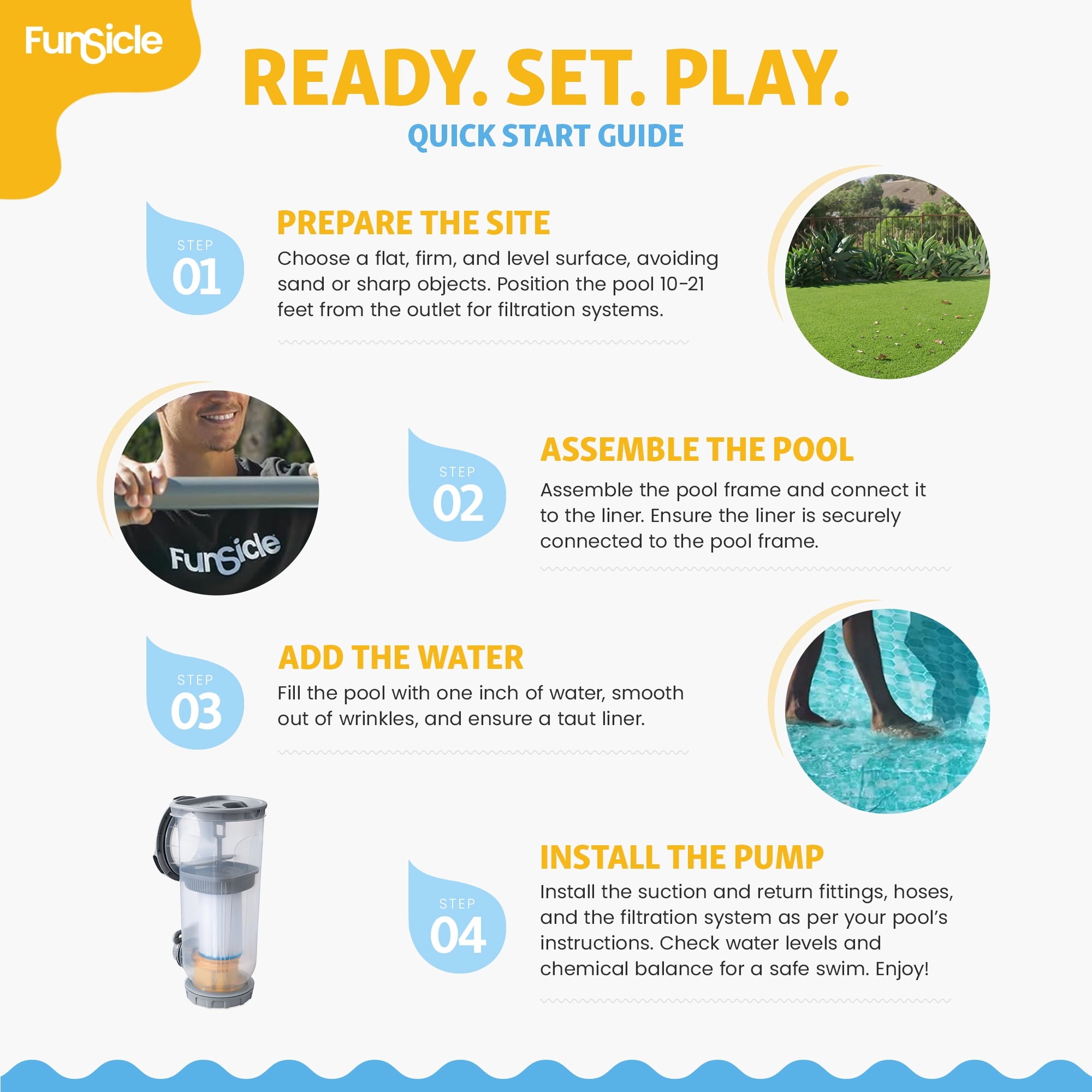 Funsicle 14ft Round Oasis Above Ground Pool with SkimmerPlus Filter Pump, Age 6 & up