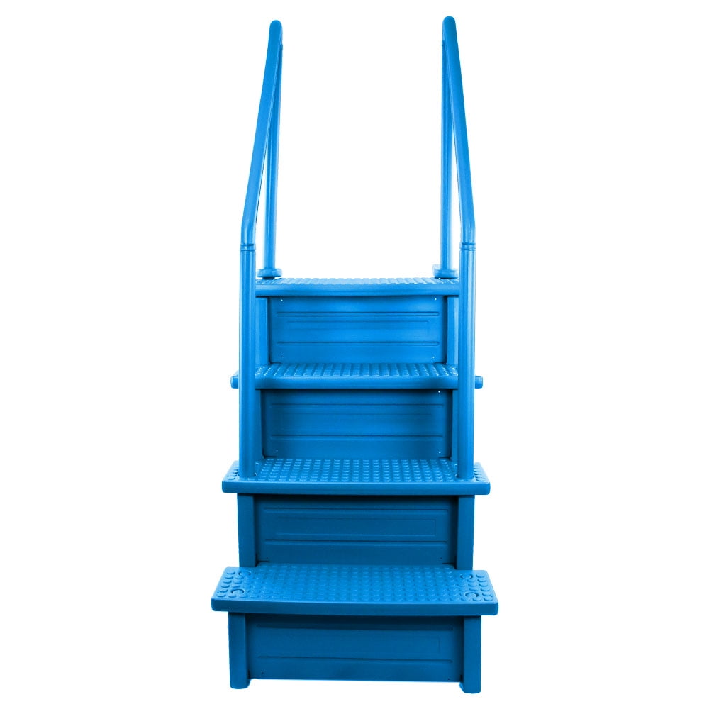 Aqua Select White Anti-Slip Pool Steps with White Steps and White Outside Flip-up Safety Ladder, 48-54H